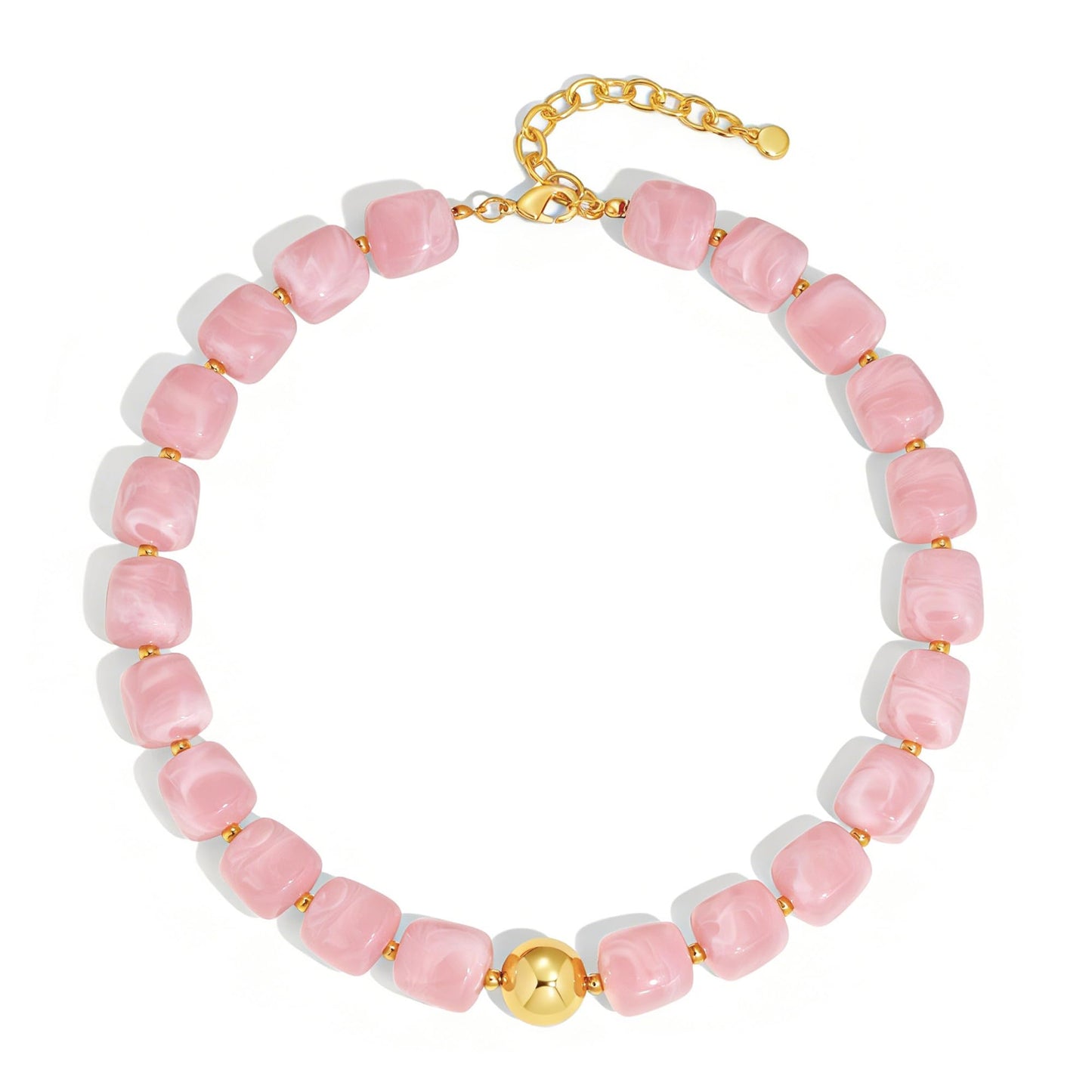 WOWORAMA Pink Chunky Beaded Necklaces for Women Cute Pink Square Acrylic Beads Necklace Trendy Statement Chunky Choker Necklaces Boho Summer Jewelry