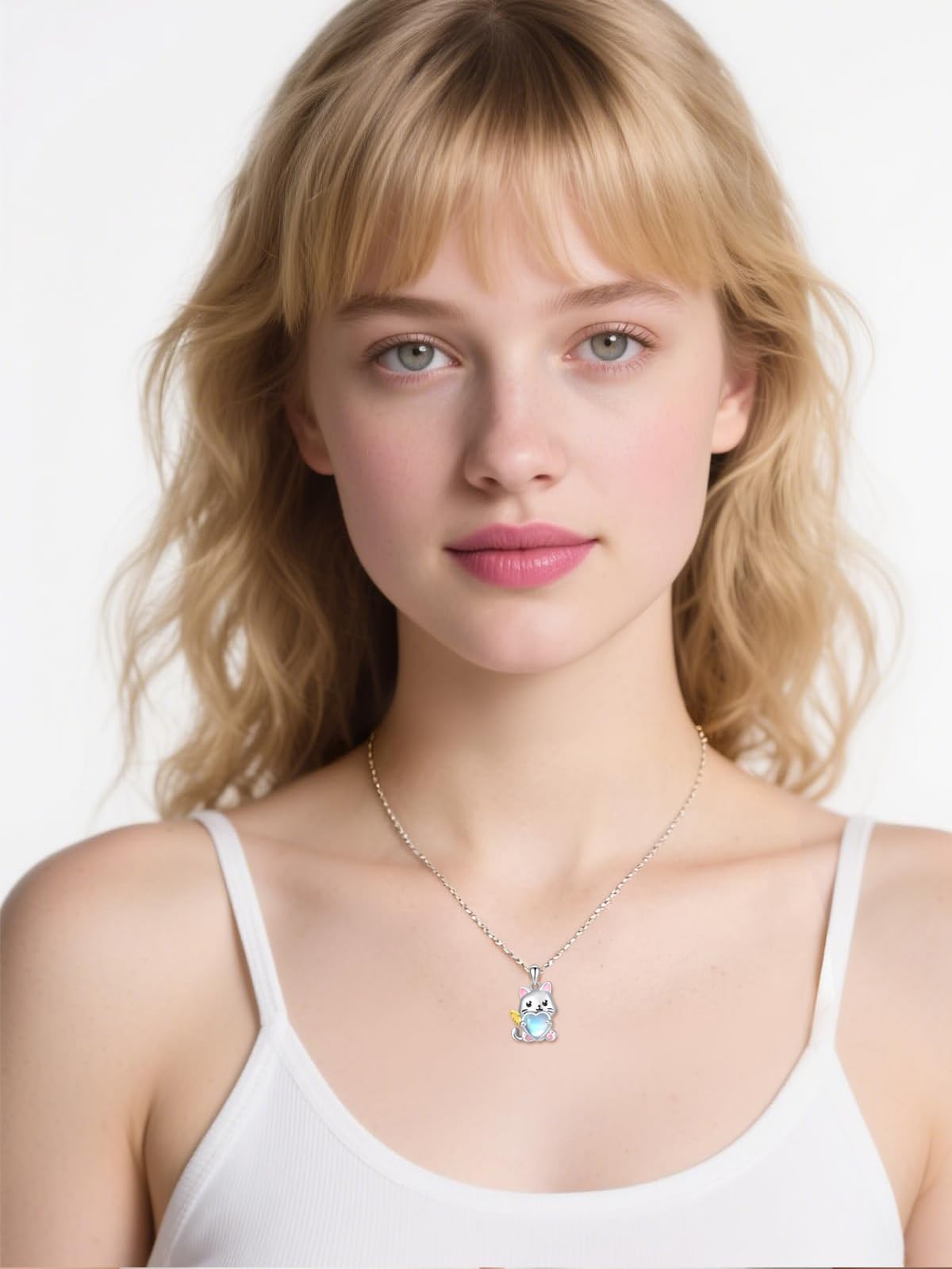 Dreamboat Cat Pendant Necklace for Women 925 Sterling Silver Moonstone Kitten Animal Jewelry Gifts for Cats Lovers