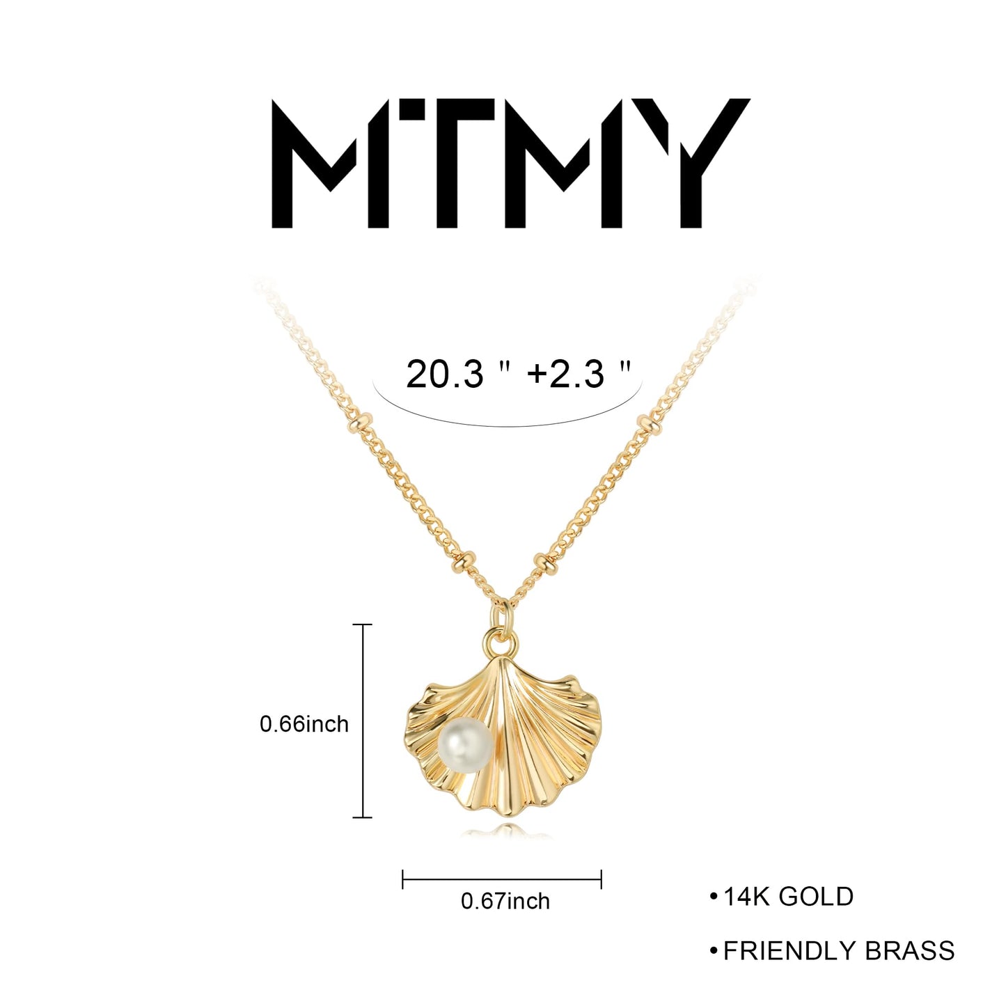 MTMY Gold Starfish Necklace 14K Gold Plated Shell Conch Ocean Pendant Necklace for Women Beach Summer Jewelry(Pearl Shell)