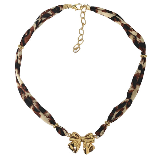 Wailike Scarf Necklace with Charm for Women Leopard Choker Necklaces Silk Tie Necklaces Scarfs Choker Necklaces Jewelry GD3