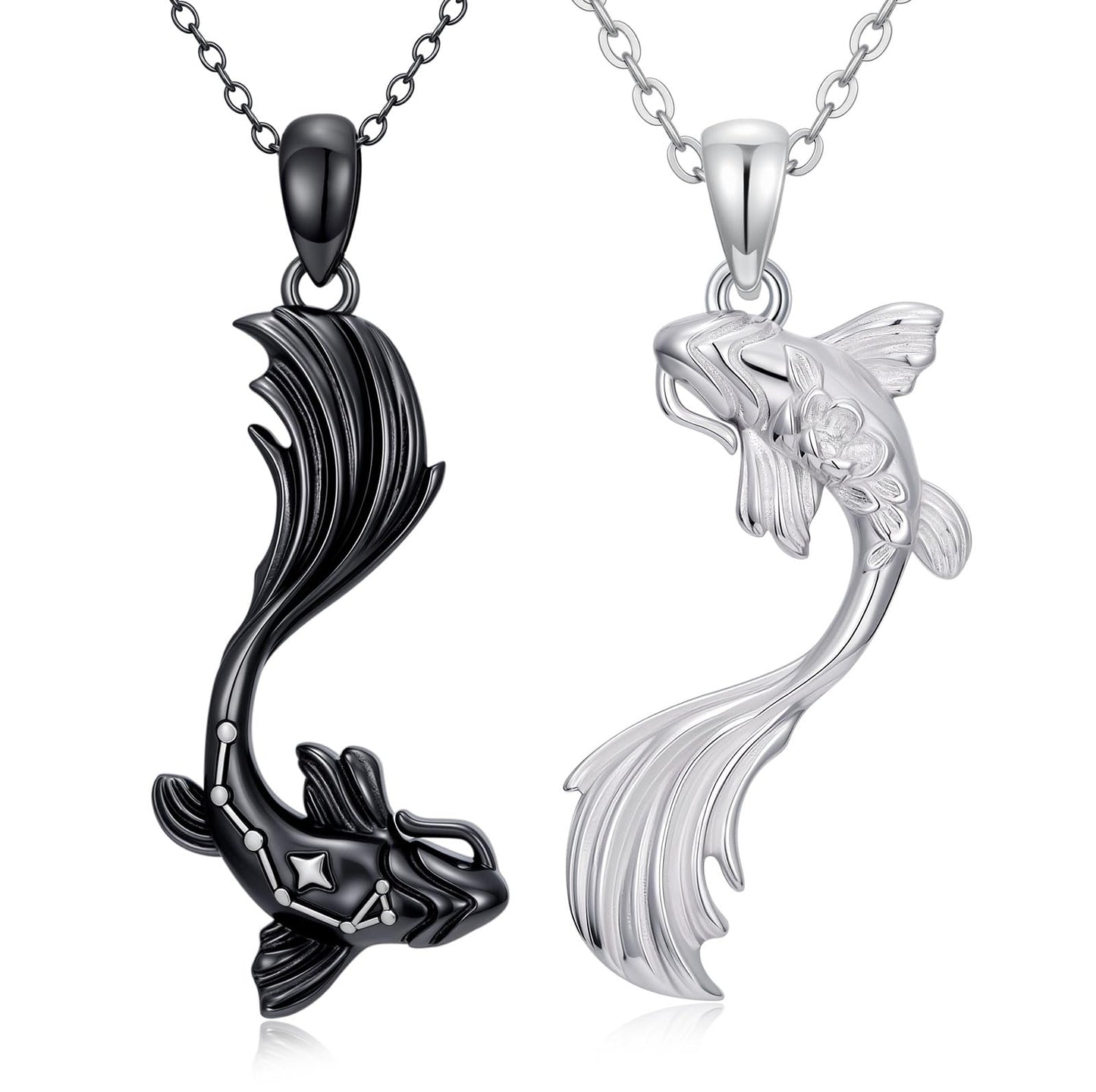OHAYOO Koi Fish Necklace 925 Sterling Silver Couple Necklace with Koi Fish Pendant Koi Fish Jewelry for Couples Black and Silver