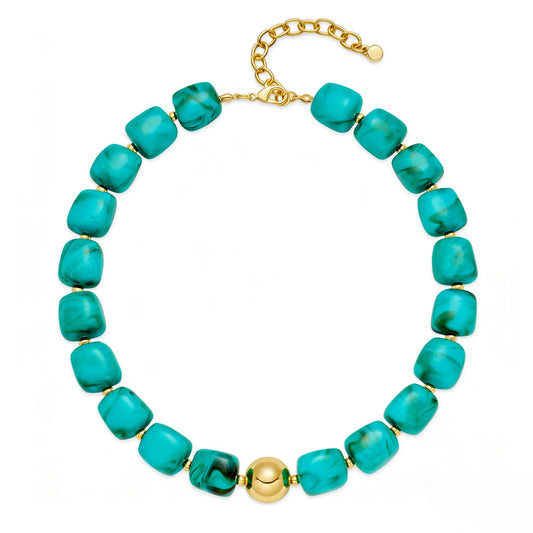 WOWORAMA Chunky Choker Necklaces for Women Trendy Chunky Beads Statement Necklace Blue Large Square Resin Beaded Necklace Boho Summer Jewelry