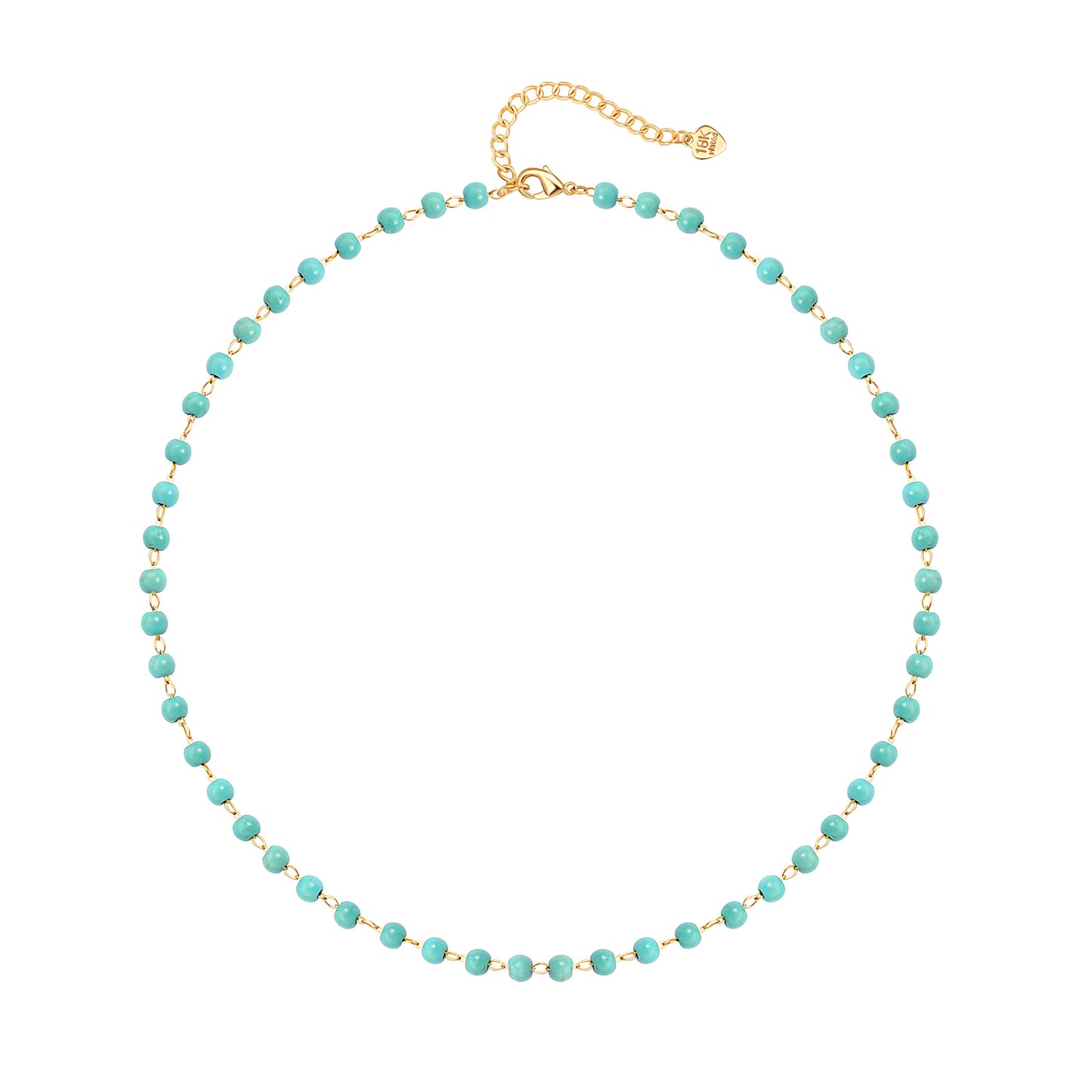 POTESSA Turquoise Beaded Choker Necklace 18K Gold Plated Beaded Tiny Chain Bohemian Hawaiian Jewelry for Women