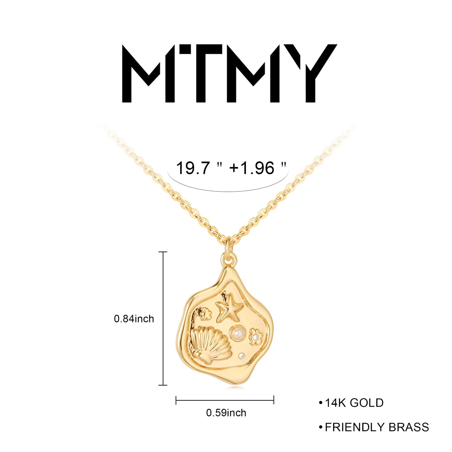 MTMY Gold Starfish Necklace 14K Gold Plated Shell Conch Ocean Pendant Necklace for Women Beach Summer Jewelry(Shell Starfish)