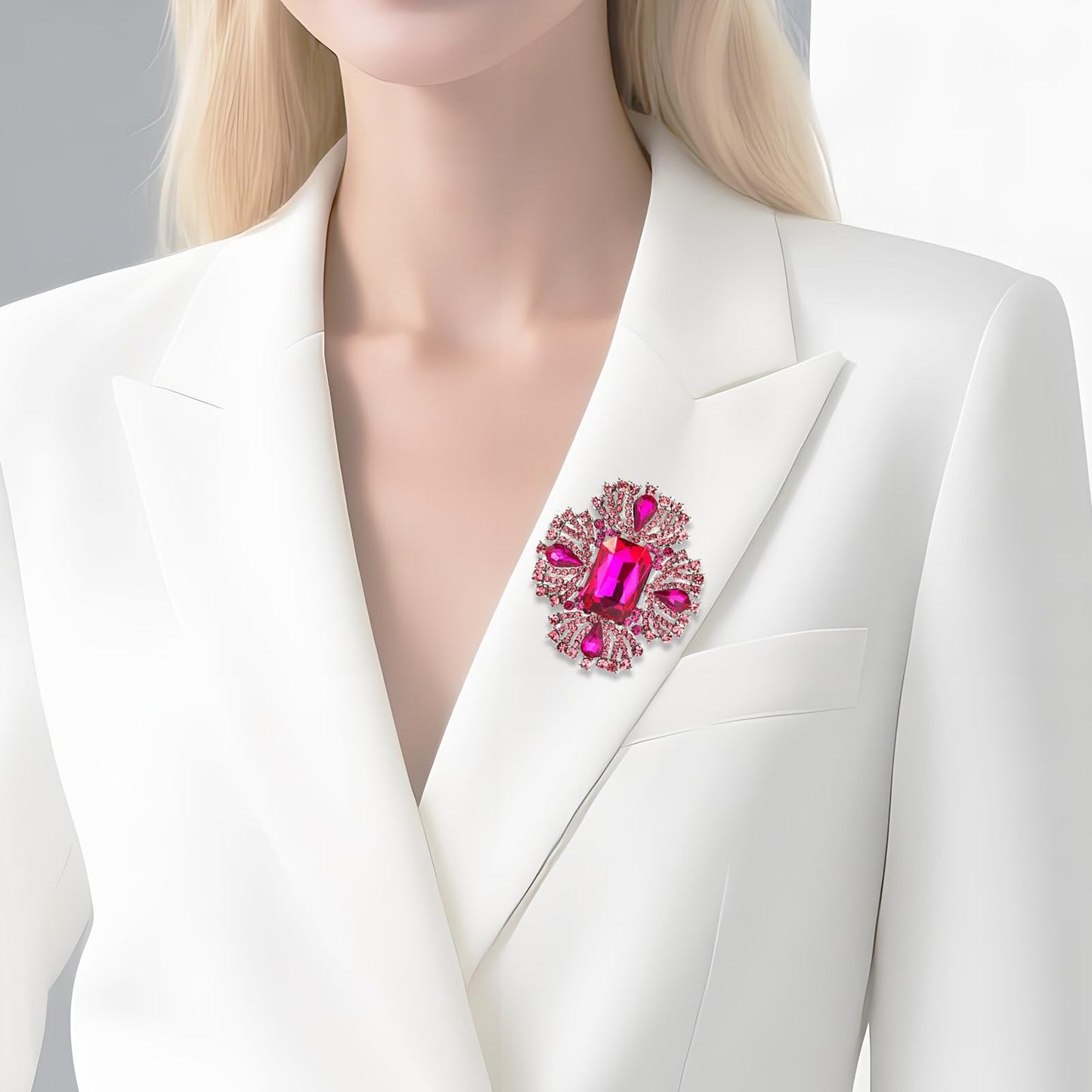 YOQUCOL Vintage Rose Red Austrian Crystal Rhinestone Cross Flowers Shaped Brooch Pin Elegant Jewelry For Women