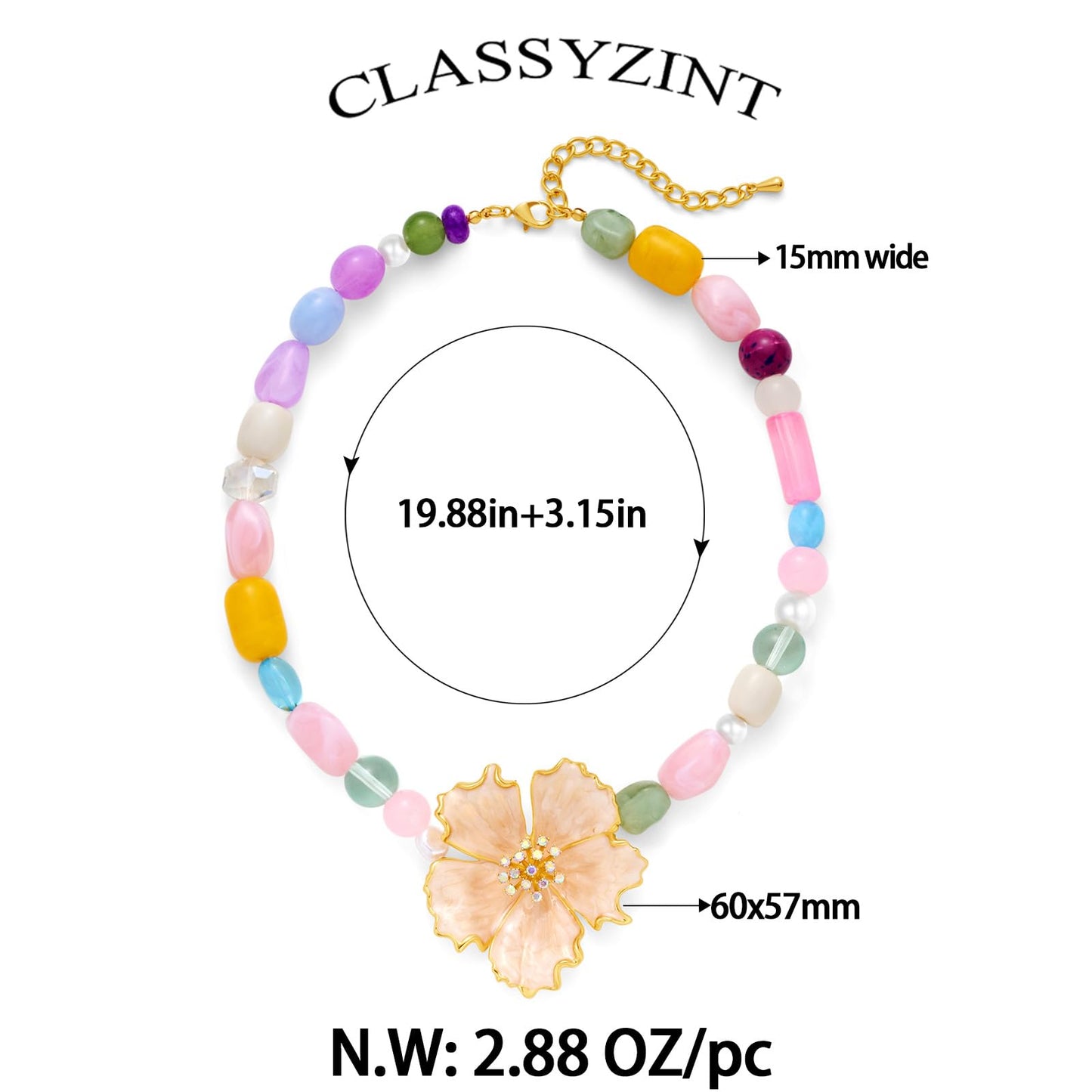 CLASSYZINT Flower Pendant Necklace Colorful Beaded Choker with Gold Flower Pendant Boho Summer Everyday Party Accessory for Women