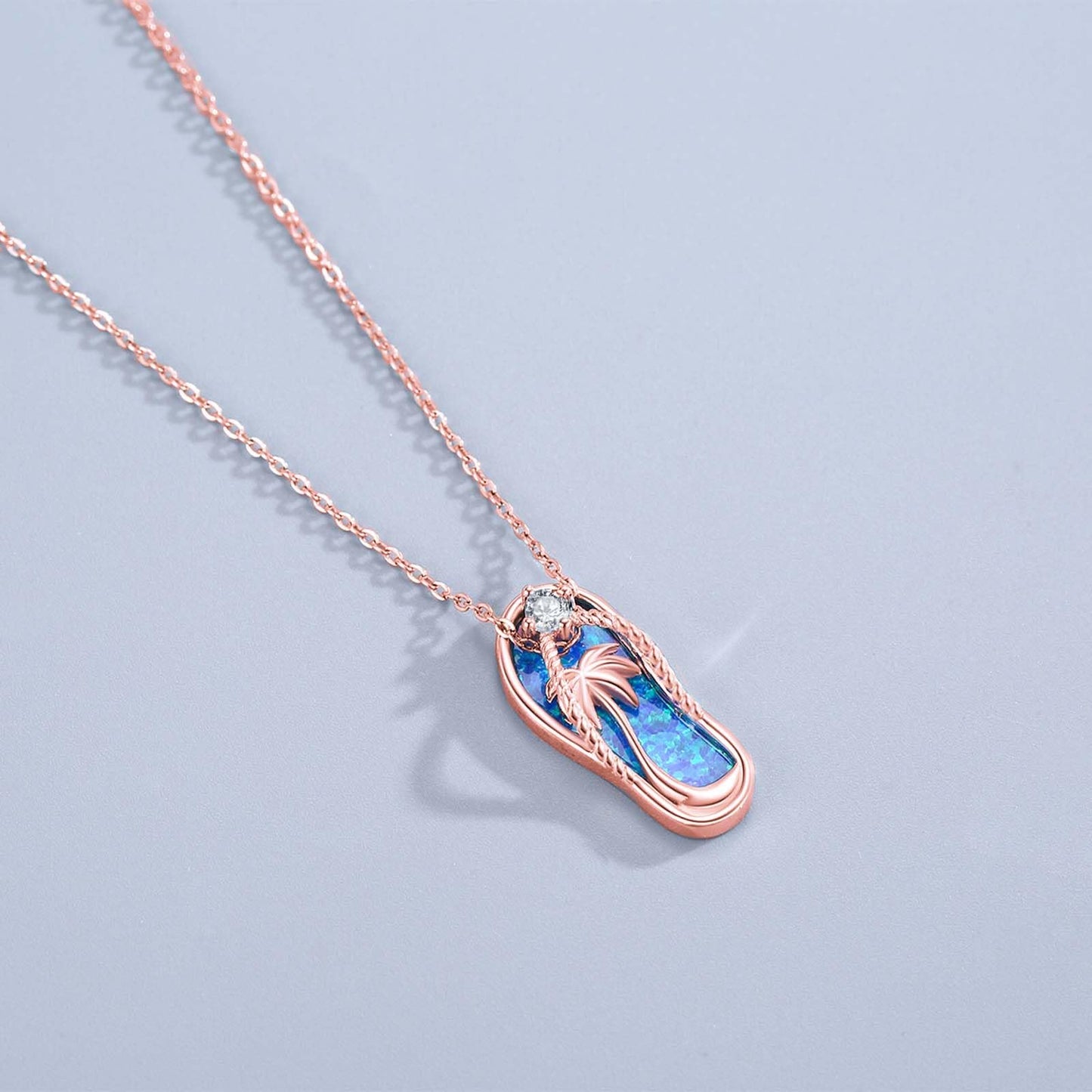Midir&Etain Flip Flop Necklace 925 Sterling Silver Rose Gold Plated Palm Tree Pendant Beach Blue Opal Necklace Flip-Flop Opal Jewelry for Women Prime