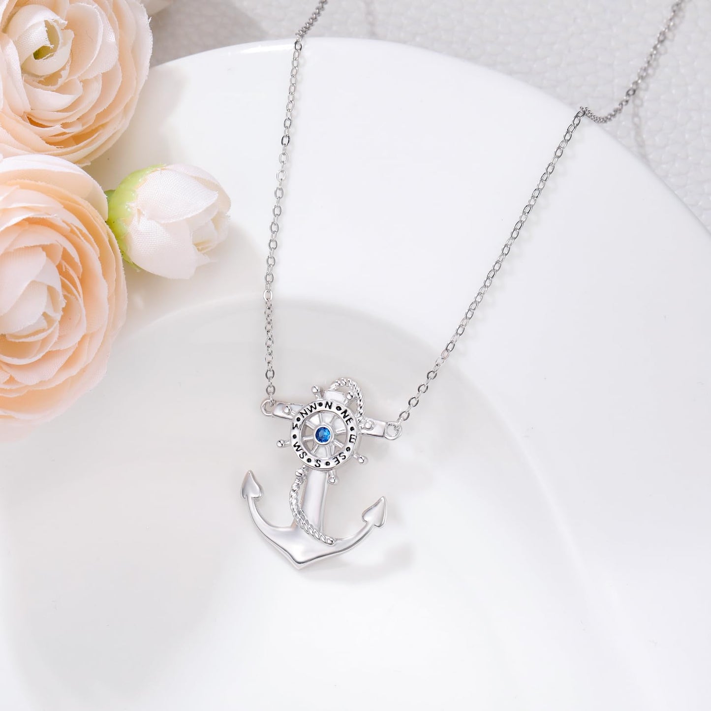 KoyeKei Anchor Necklace for Women Sterling Silver Anchor Compass Pendant Nautical Ocean Jewelry Breach Sailing Graduation Gifts for Her Men