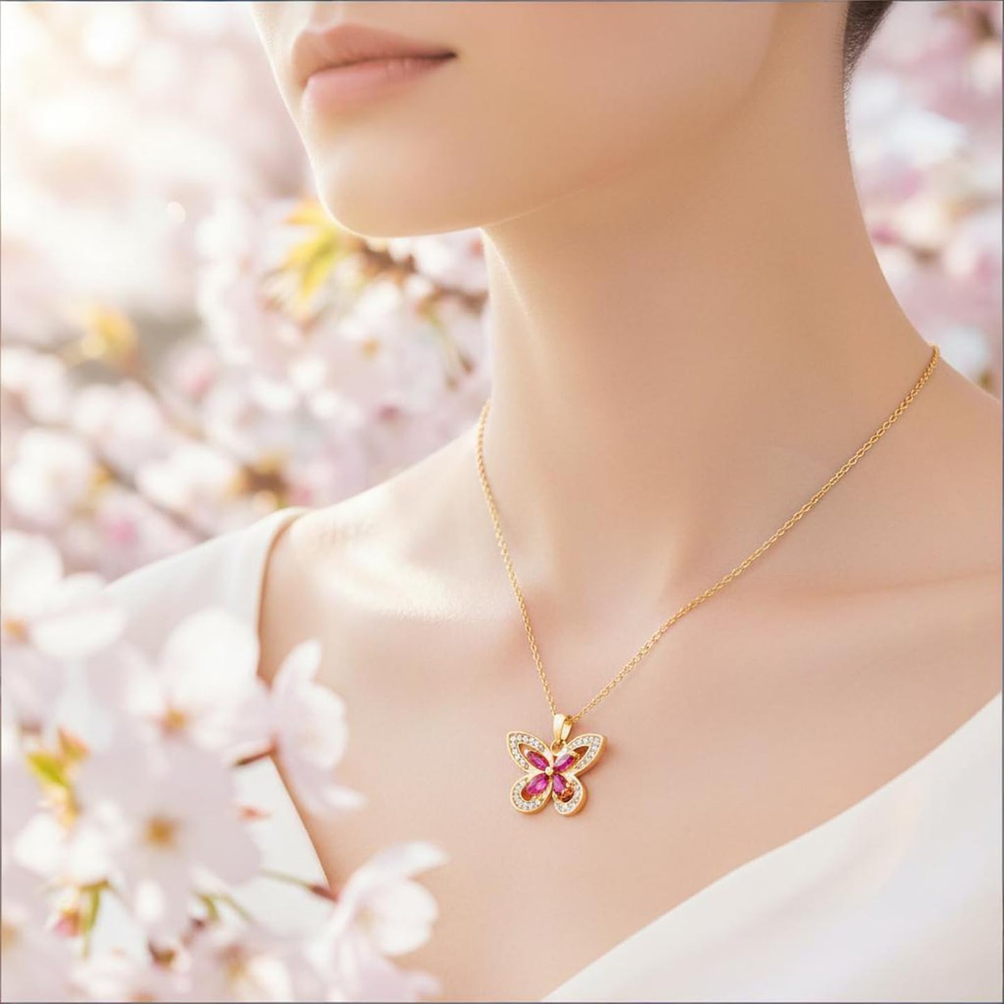 crataly Ruby Butterfly Necklace For Women-Gold Plated July Birthstone Necklace For Valentine's Day Mother's Day Christams Birthday Gifts