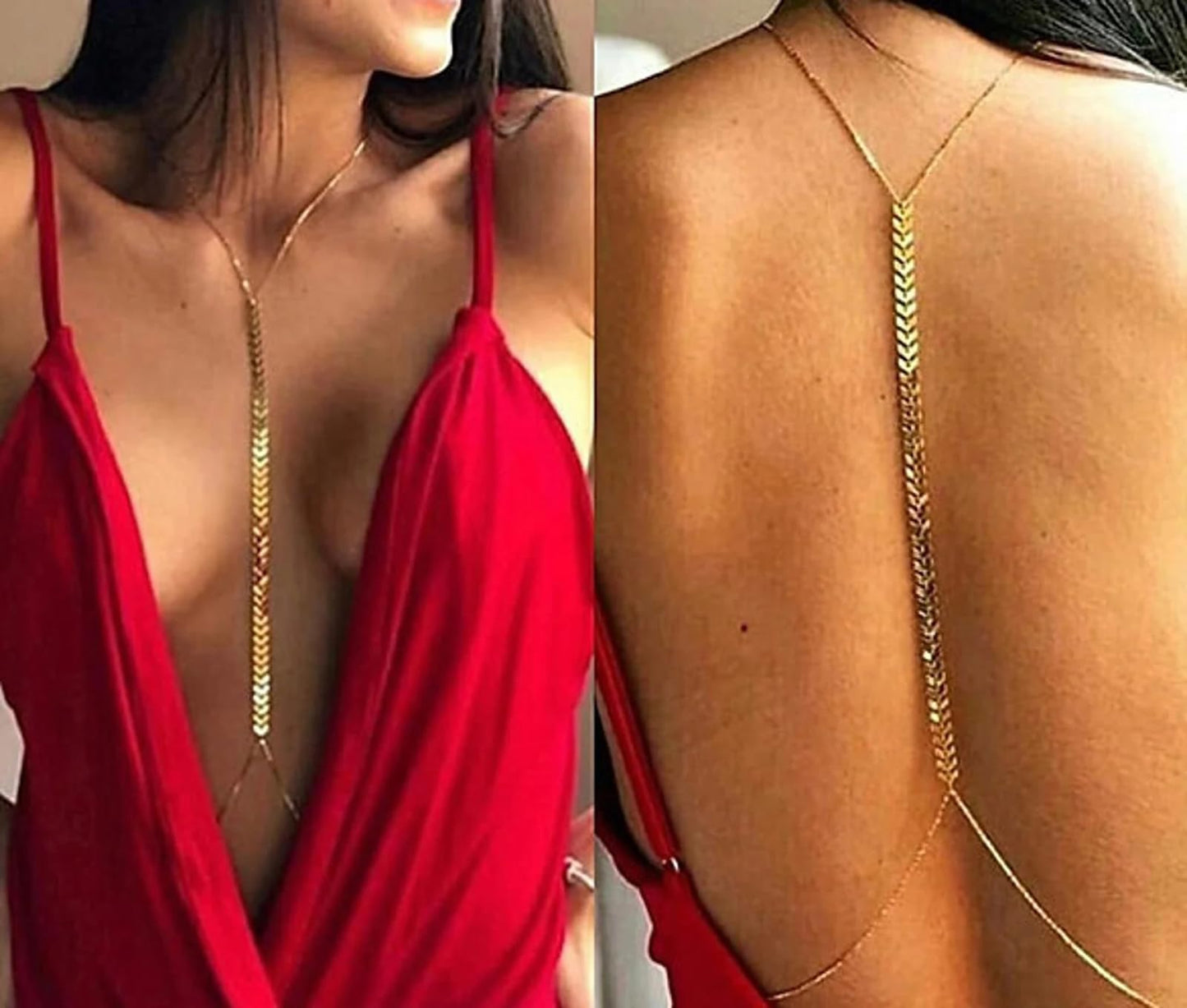 14K Gold Plated Body Chains for Women, Sexy Layered Belly Waist Chain Crossover Bikini Bra Chain, Summer Beach Rhinestone Body Jewelry(Fishbone)