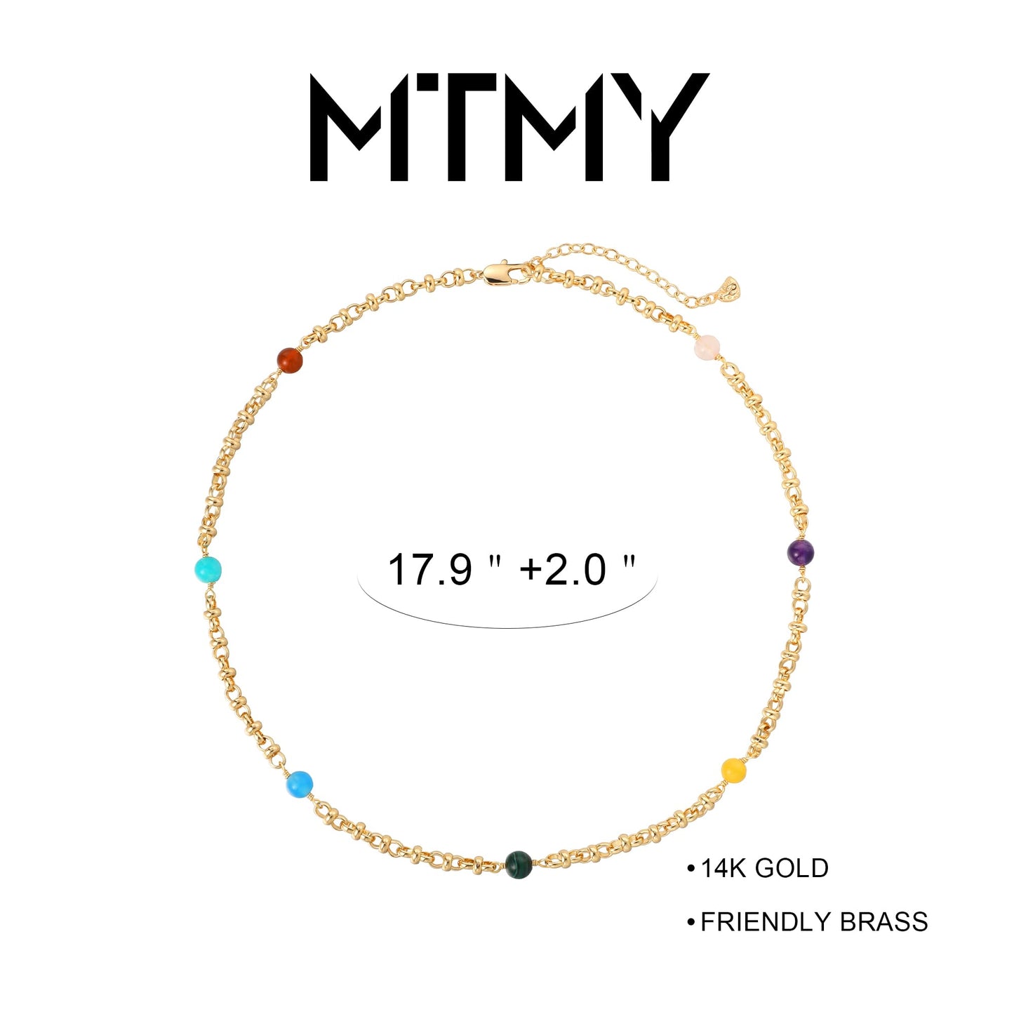 MTMY Beaded Necklaces for Women 14K Gold Plated Dainty Colorful Green/Rose Beaded Pearl Choker Necklace Delicate Boho Choker Necklace Jewelry Gift (7 Color beads)