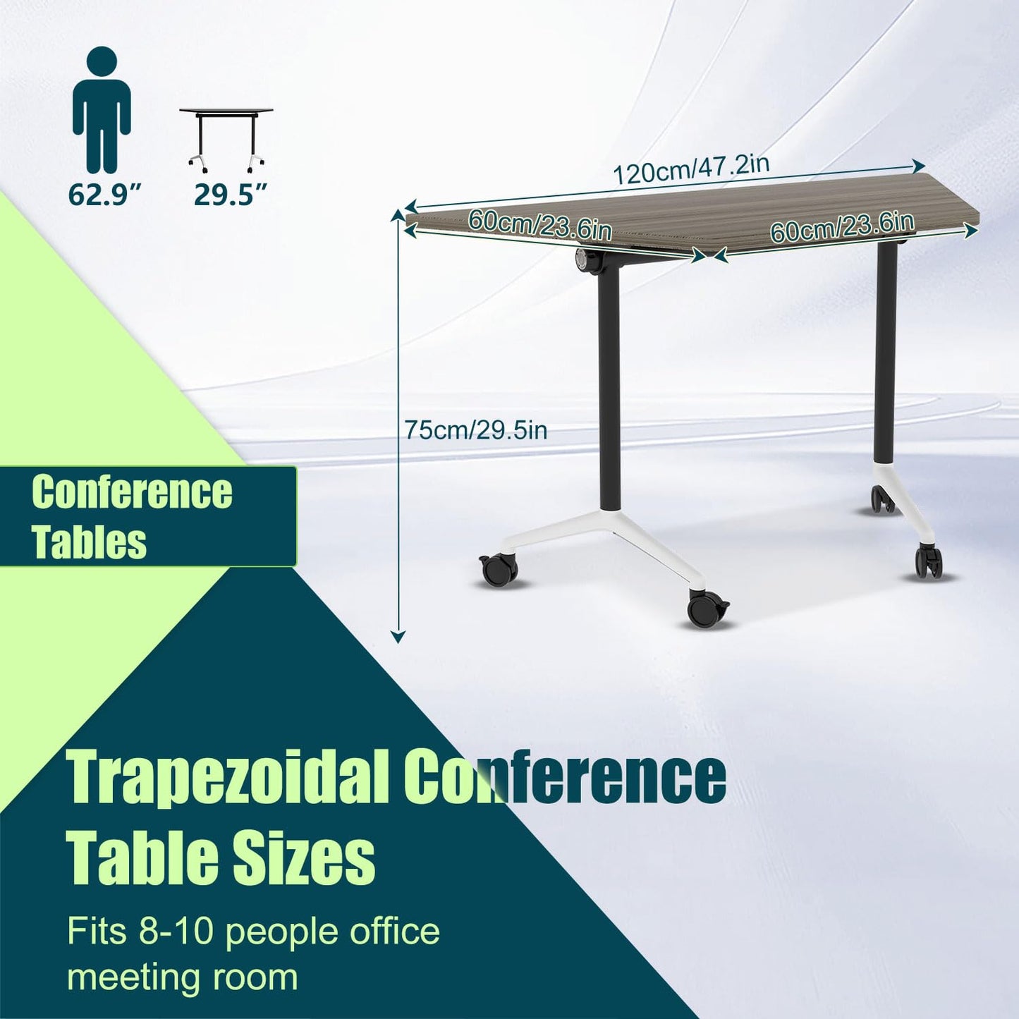 Modern Conference Table,47.2 Inch Meeting Seminar Table,Folding Conference Room Tables with Caster Wheels,Sturdy Mobile Training Table Business Boardroom Tables for 2-10 People,Support 550lbs (4P)
