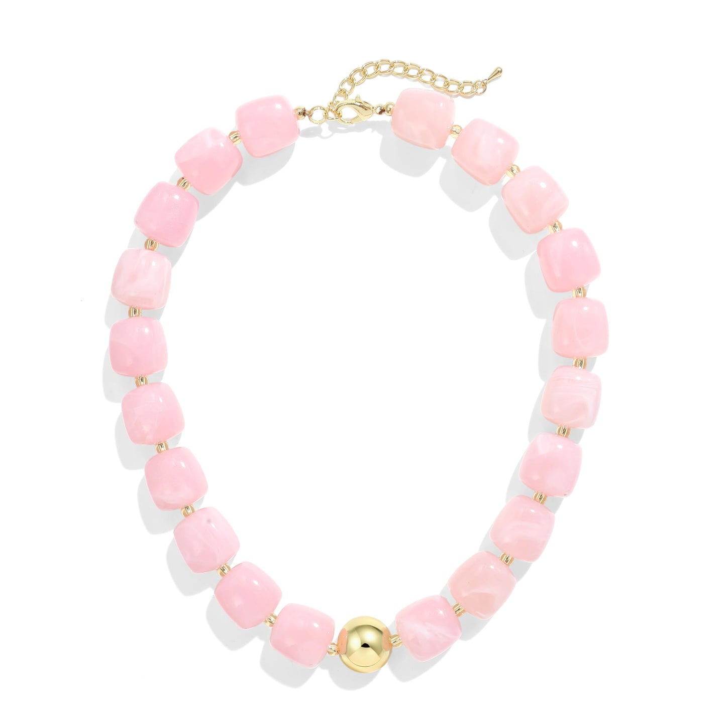 BREPINE Pink Chunky Necklaces for Women Multicolored Large Square Resin Beads Necklace Trendy Bold Statement Beaded Summer Candy jelly Vacation Choker