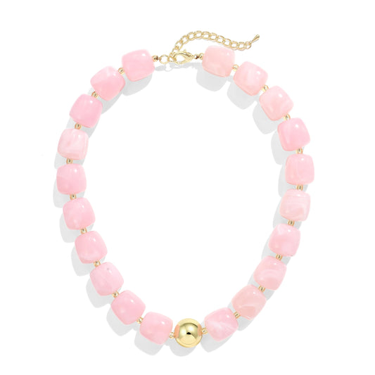 BREPINE Pink Chunky Necklaces for Women Multicolored Large Square Resin Beads Necklace Trendy Bold Statement Beaded Summer Candy jelly Vacation Choker