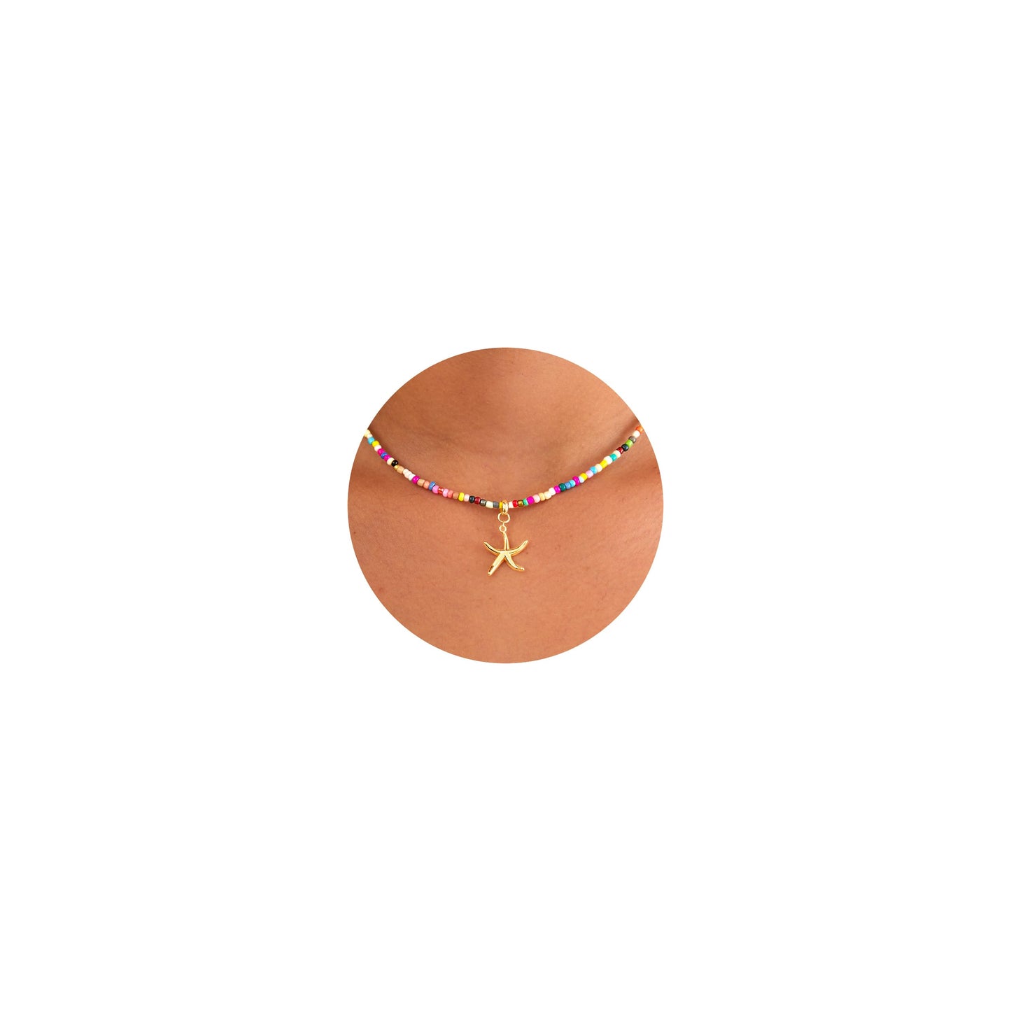 Plenky Gold Necklace for Women-Colorful Beaded Necklaces 14K Gold Plated Bohemian Choker Starfish Beachy Jewelry for Women Gifts