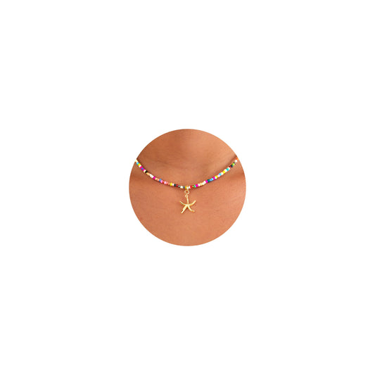 Plenky Gold Necklace for Women-Colorful Beaded Necklaces 14K Gold Plated Bohemian Choker Starfish Beachy Jewelry for Women Gifts
