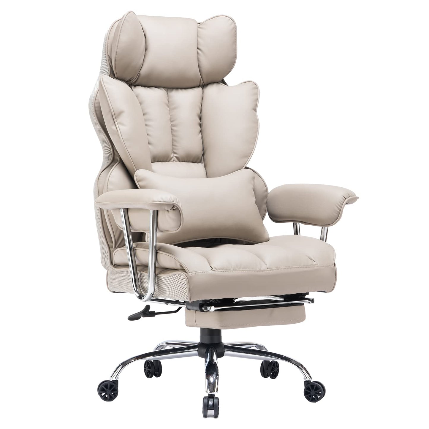 Efomao Big and Tall Office Chair 400lbs – PU Leather Executive Office Chair with Lumbar Support & Leg Rest, Heavy-Duty Computer Chair for Home Office, Grey