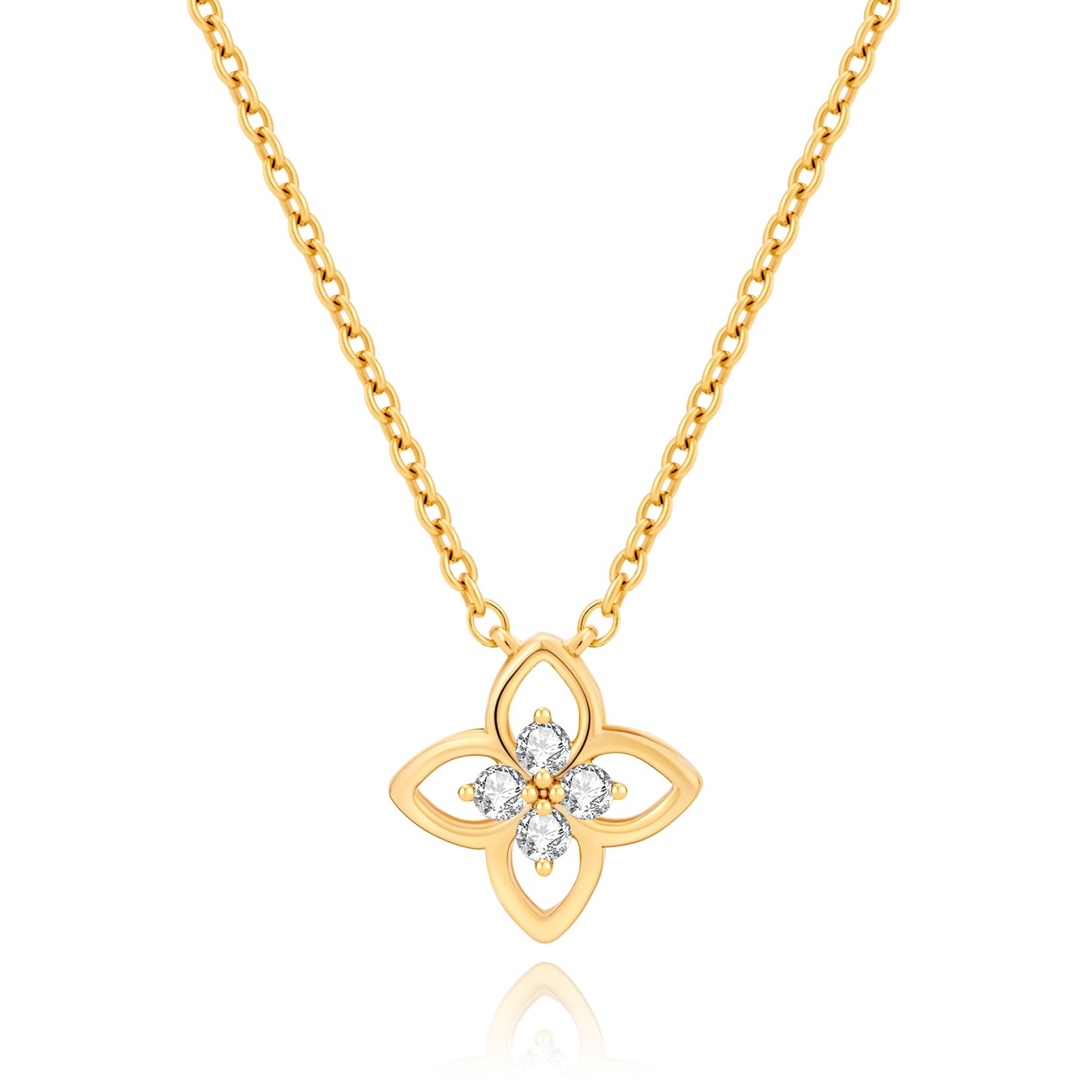 COBI T Bar Necklace for Women, Circle Pendant Necklaces Rhodium Plated &18K Gold Finished Four Leaf Clover | Link Chain Necklace with T-Bar Charm, Adjustable 18"+2" Dainty Jewelry Gift
