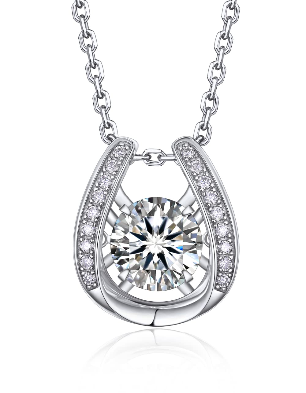 MomentWish Horseshoe Necklace for Women, Sparkling Gifts for Wife, 1Carat Moissanite Pendant for Women 925 Sterling Silver Dance Necklace, Birthday Anniversary