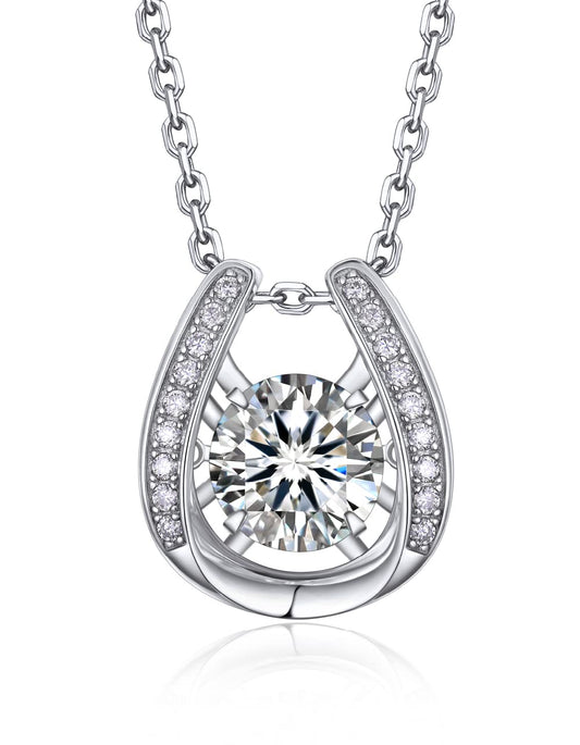 MomentWish Horseshoe Necklace for Women, Sparkling Gifts for Wife, 1Carat Moissanite Pendant for Women 925 Sterling Silver Dance Necklace, Birthday Anniversary