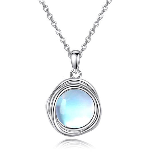 POPLYKE Moonstone Necklace - Sterling Silver Moonstone Pendant, 8mm - Women's Jewelry Gifts for Mom or Wife