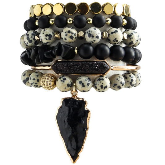 Yomisa Boho Beaded Bracelets/Bangle for Women,Multilayer Wrap 6PCS Healing Natural Jasper Stone Bead Bracelets Stackable Friendship Stretch Beaded Bracelet Set Trendy Bohemian Jewelry Gift for Women
