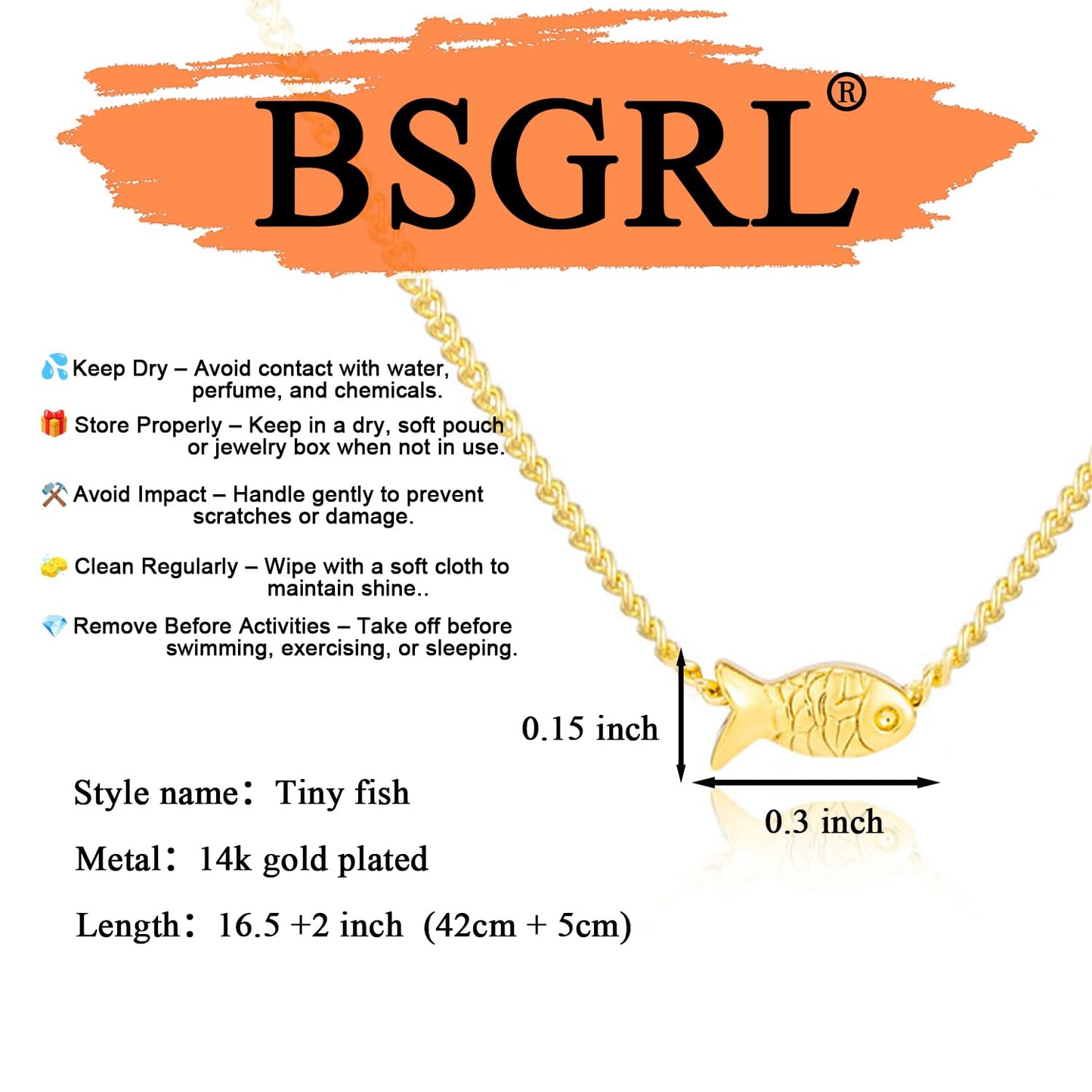 BSGRL Dainty Gold Necklace - 14K Gold Plated Tiny Fish Cuban Chain Animal Sea Beach Necklace for Women 16.5"+2"