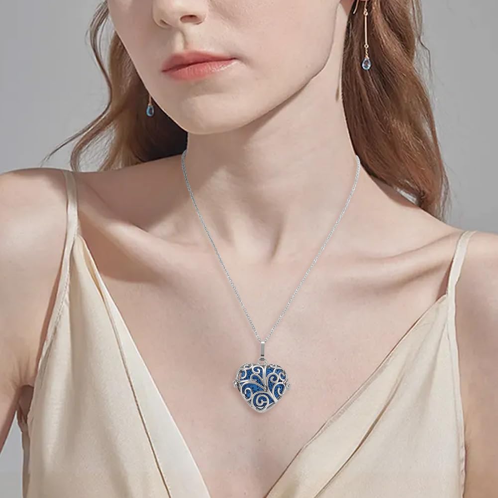 PH PandaHall Aromatherapy Essential Oil Diffuser Necklaces Love Heart Hollow Locket Pendant Necklace Tree of Life Pattern Locket Pendant Scent Necklace with 7 Lava Rocks Stones for Men Women Gifts