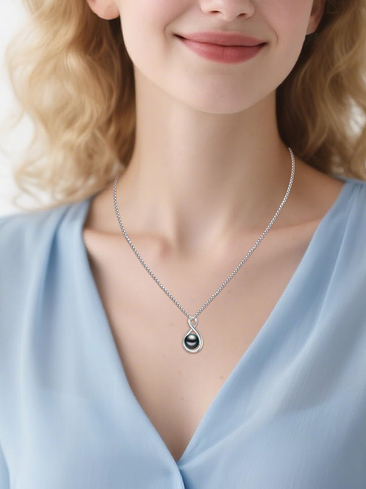 KANNSOAR 9MM Tahitian Black Pearl Infinity Pendant Necklace Pearl Jewelry-Wedding Birthday Anniversary Valentines Day Christmas Mothers Day Gifts for Women Wife Mom Girlfriend Her