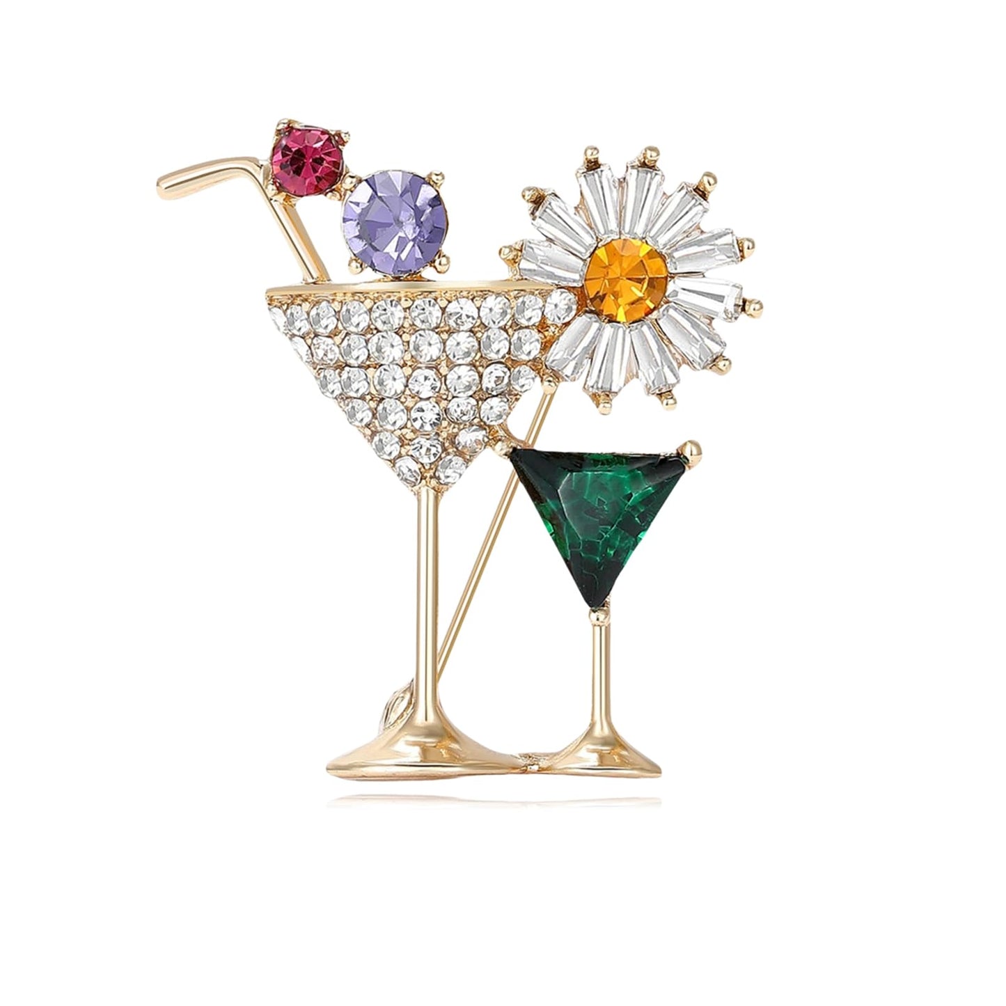 DEYOUM Cocktail Wine Glass Brooch Pin for Women Trendy Cute Cocktail Wines Glass Wine Bottle Brooch Pin Party Hat Bag Suit Charm Jewelry Gift Accessories (gold)