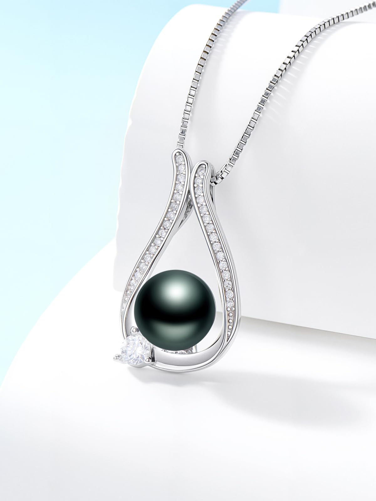 KANNSOAR 9mm Tahitian Black Pearl Necklace 18K Gold-Plating Sterling Silver Fine Jewelry Wedding Birthday Anniversary Valentines Day Christmas Mothers Day Gifts for Wife Women Mom Lover Girlfriend Her