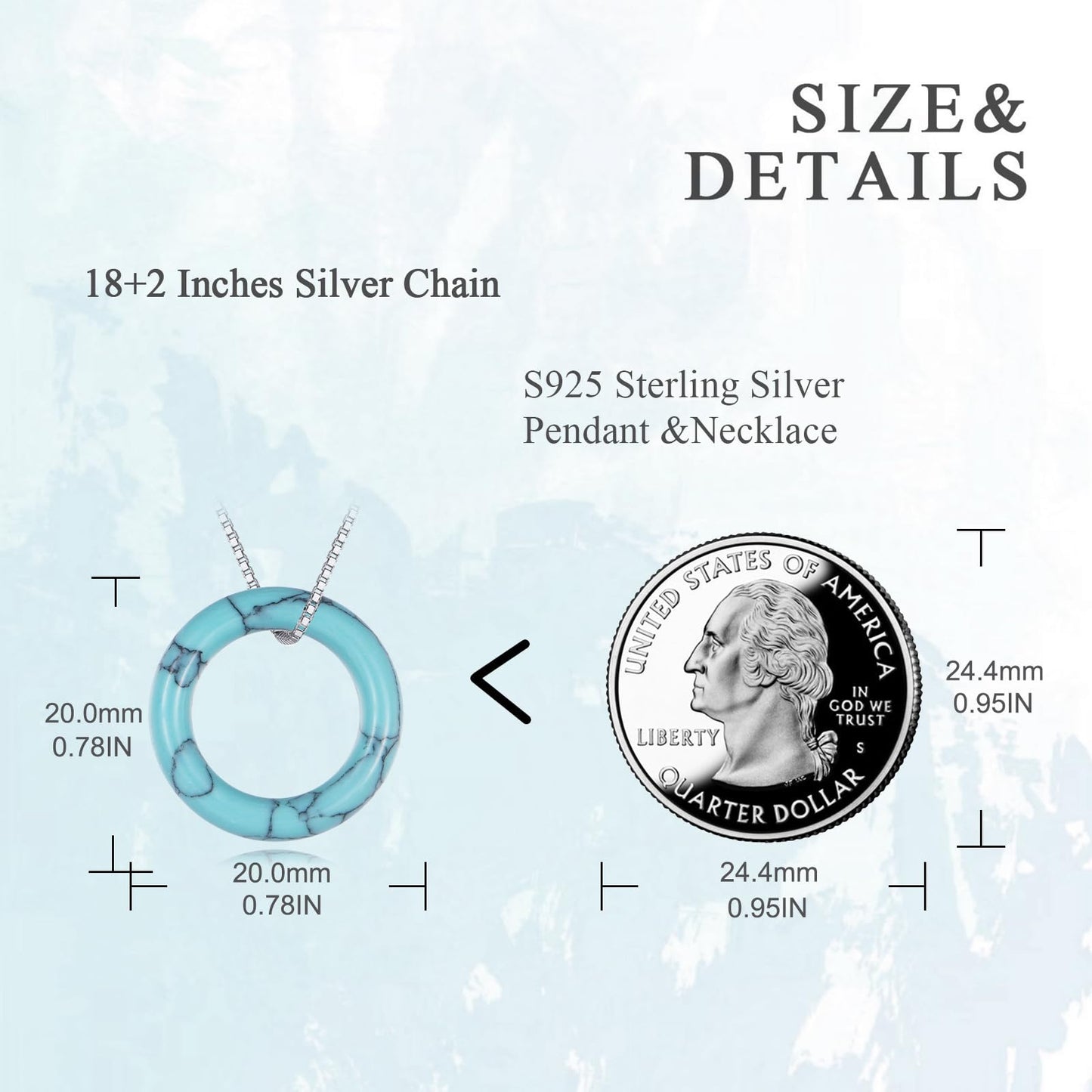 AOBOCO Circle Turquoise Necklace 925 Sterling Silver Circle Necklace for Women with Austrian Crystal Jewelry for Women Birthday Graduation Holiday Gift (Dia 0.78" Turquoise)