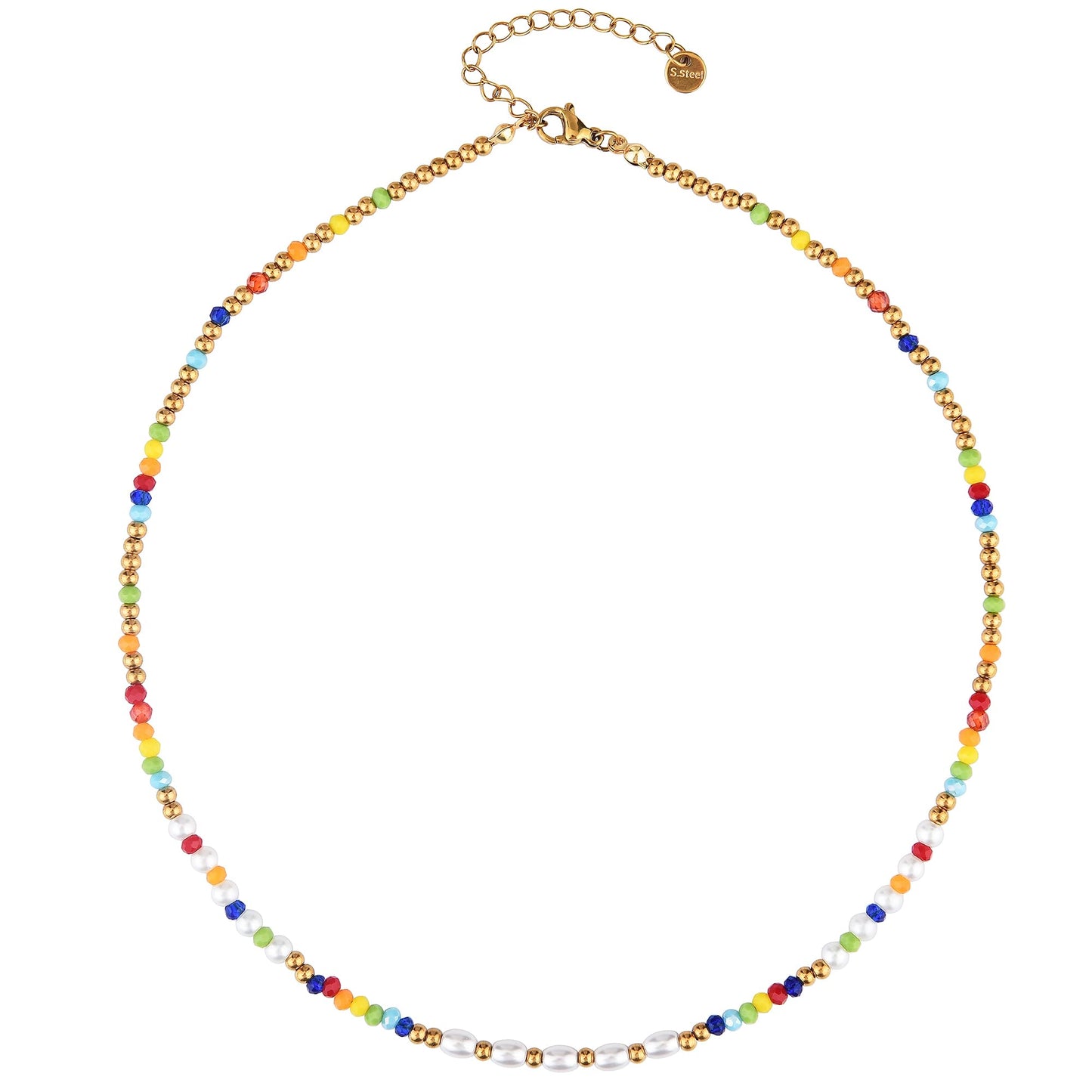 Vutapiro Colorful Beaded Beach Jewelry Summer Ladies Necklace Rainbow Inspired Boho Style (Colorful)