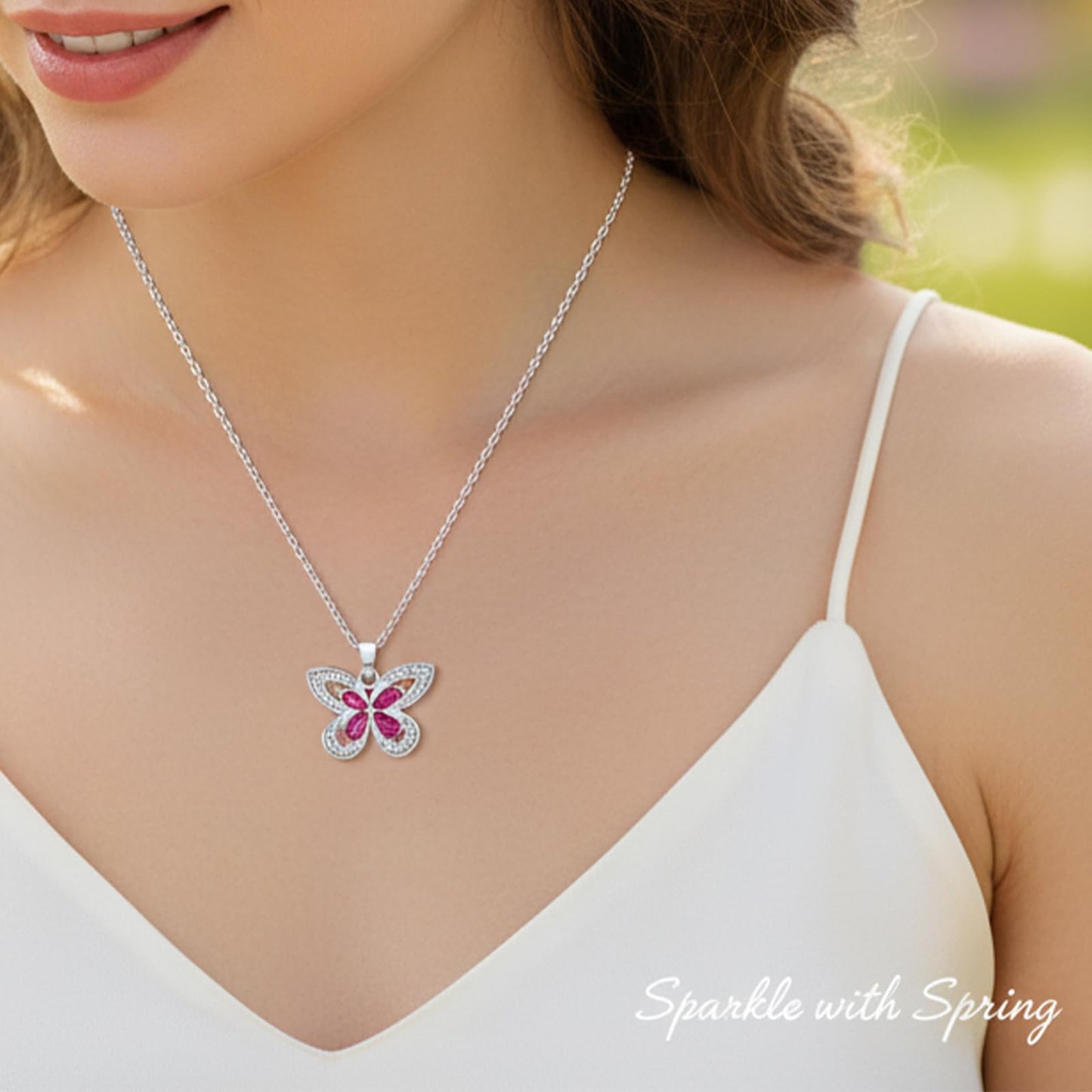 crataly Ruby Butterfly Necklace For Women-Silver Plated July Birthstone Necklace For Valentine's Day Mother's Day Christams Birthday Gifts