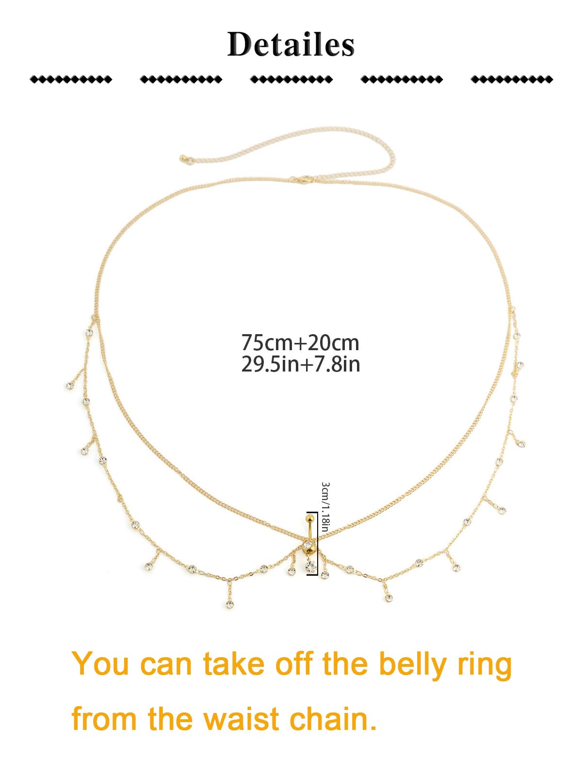 Longita Gold Waist Chain for Women Gold Belly Chain With Belly Rings Layered Stomach Chains Rhinestone Body Chain Waist Jewelry with Navel Ring