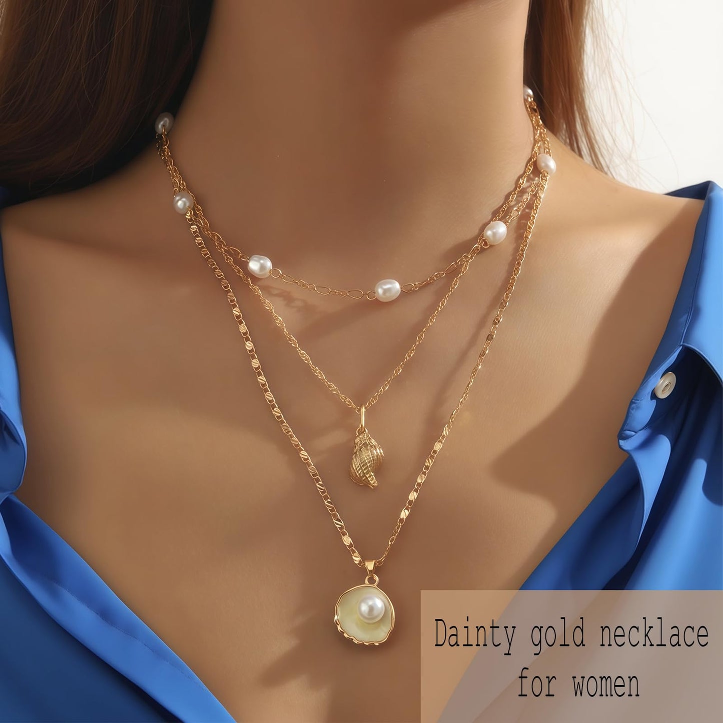 Multi-Layered Pearls and Shells Conch Necklace Set - Ideal for Beach Style, Birthday and Holiday Gifts, Women's Stacked Jewelry