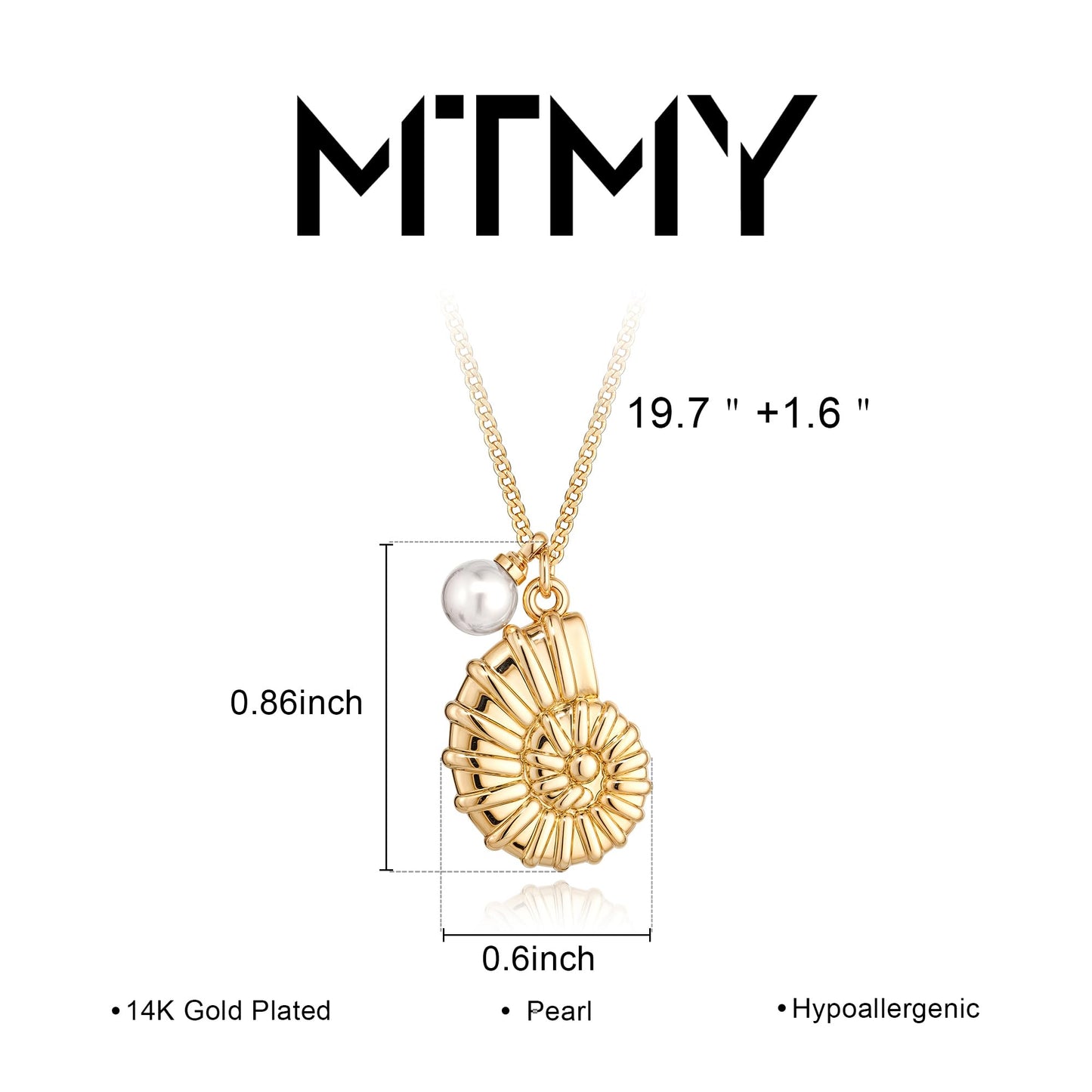 MTMY Gold Starfish Necklace 14K Gold Plated Shell Conch Ocean Pendant Necklace for Women Beach Summer Jewelry(Pearl Conch)