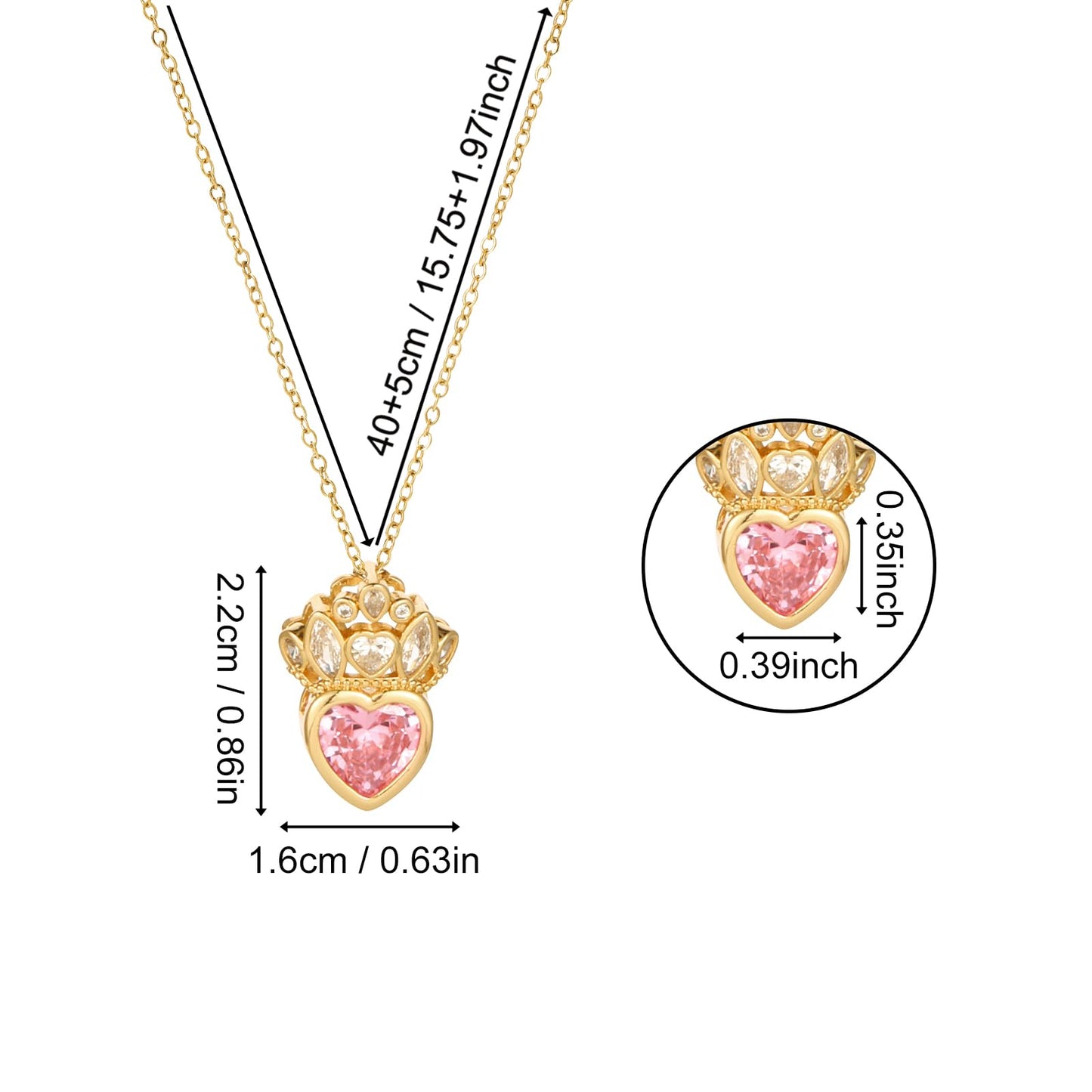 crataly Rose Quartz Crown Heart Necklace for Women-Gold Plated October Birthstone Princess Crown Pendant For Valentine's Day Mother's Day Thanksgiving Day Christmas Birthday Gifts