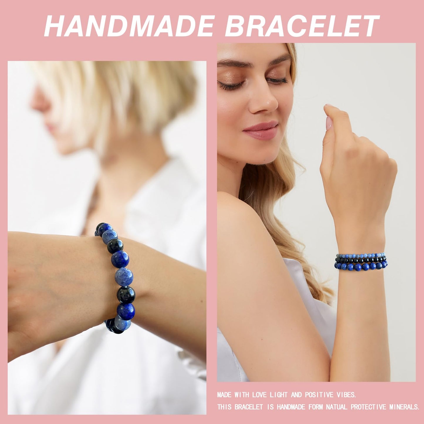 Vinswet 4pcs Beaded Bracelets for Women, Natural Healing Crystal Gemstones, Anxiety Stress Relief Bracelet Handmade Jewelry, 7.48in, Stone, no gemstone, Blue Aventurine&Black Obsidian&lapis lazuli