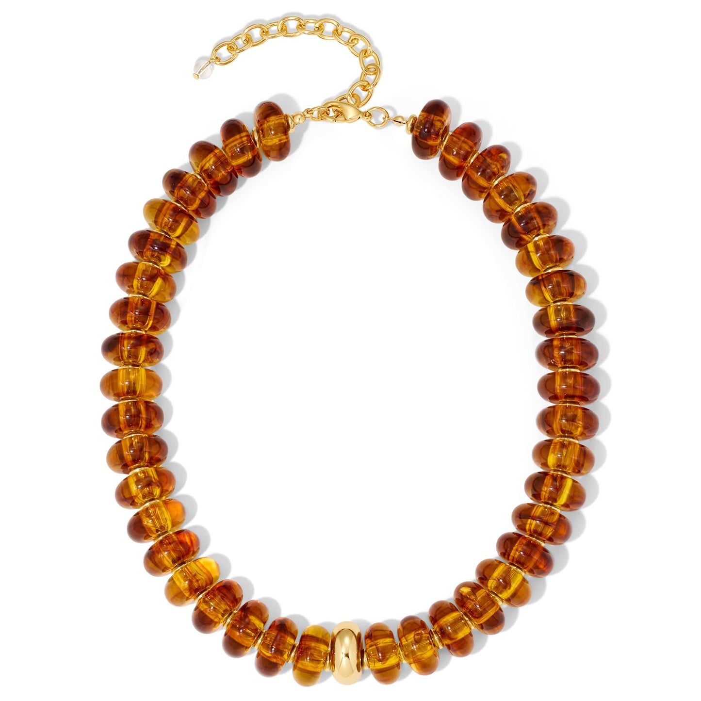 FAUTHENTICUTE Chunky Brown Beaded Necklace for Women Translucent Amber Brown Bead Choker Statement Adjustable Beach Necklace Trendy Summer Jewelry Gift