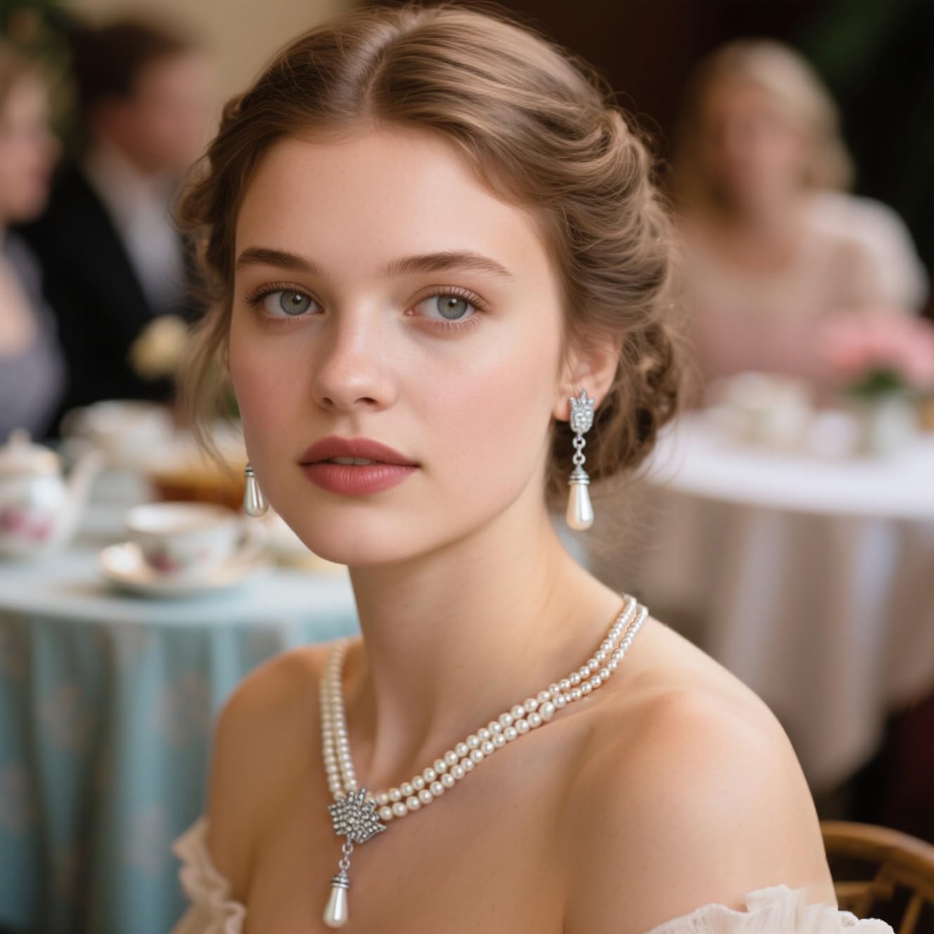Meztole Pearl Necklace and Earring Set for Women,Pearl Jewelry Set Fake Pearls Necklace Imitation Beaded Collar de Perlas Para Mujer Necklaces for Prom Bridesmaid Costume Accessories (Layered)