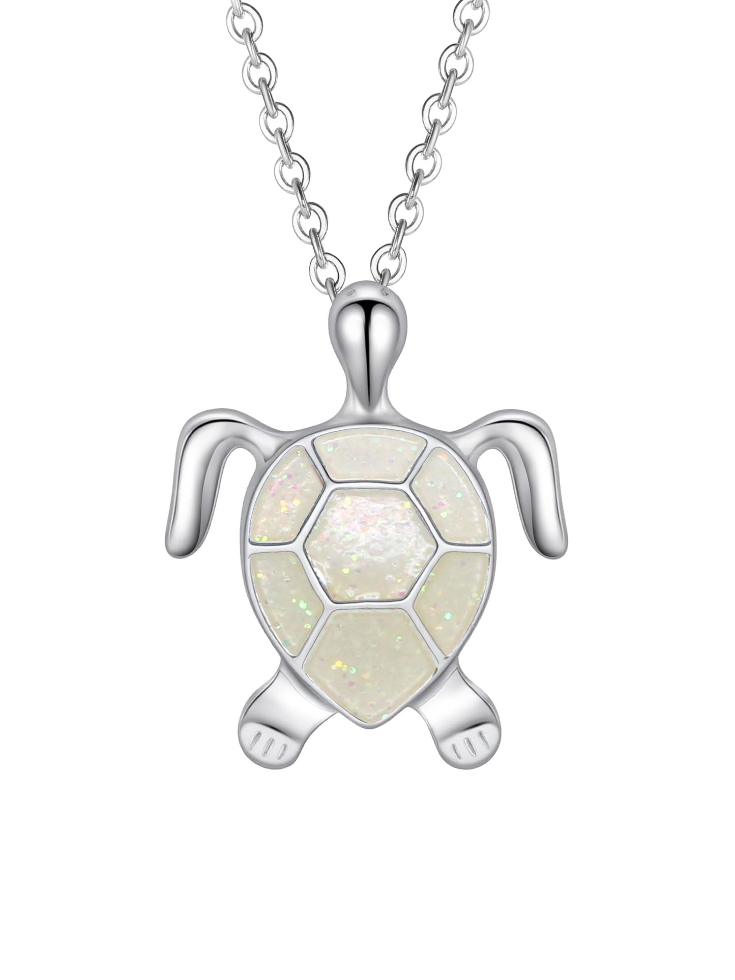 PIYIZ White Turtle Pendant Necklace Silver Stainless Steel Cute Animal Ocean Jewelry for Women