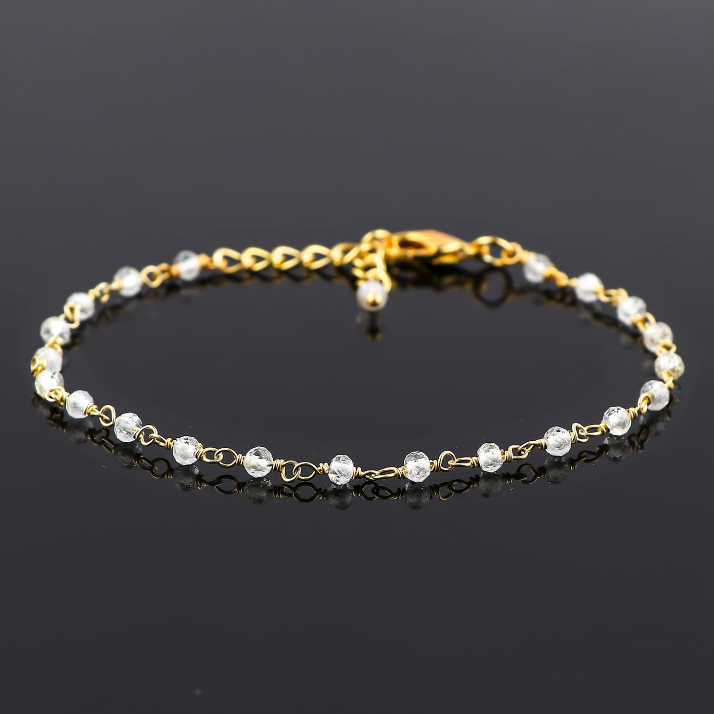 CRYSTALINES (3pcs) Natural White Topaz Gemstone Cluster Jewelry Combo Set, 14K Gold Plated, Crystals Beads Rosary Chain, Handmade Bohemian Jewelry - Bracelets, Necklace, Earrings for Women