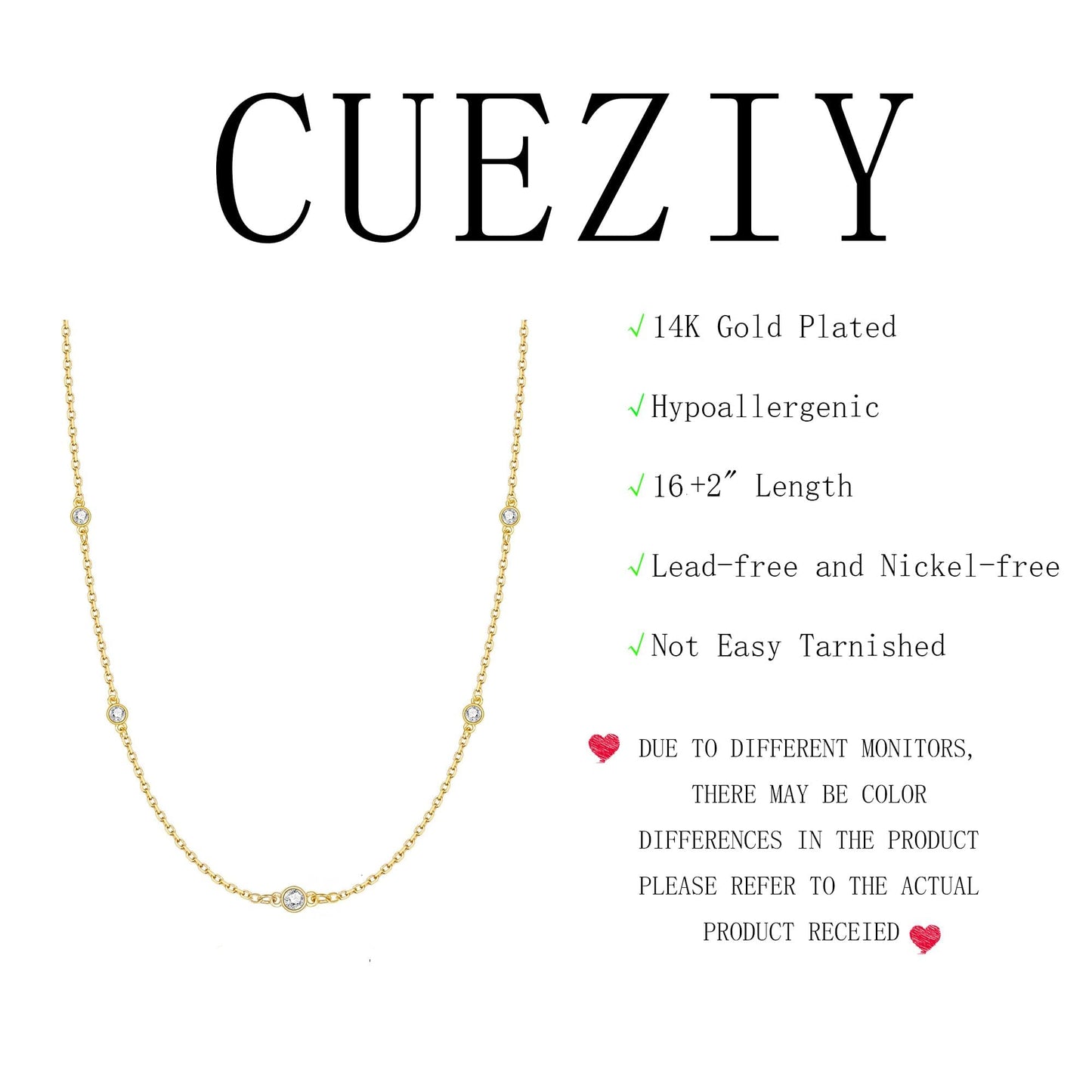 CUEZIY Dainty Silver Necklaces for Women Station Choker Cubic Zirconia Simulated Necklace Simple Cute Layering CZ Necklace Trendy Simple Jewelry Gifts
