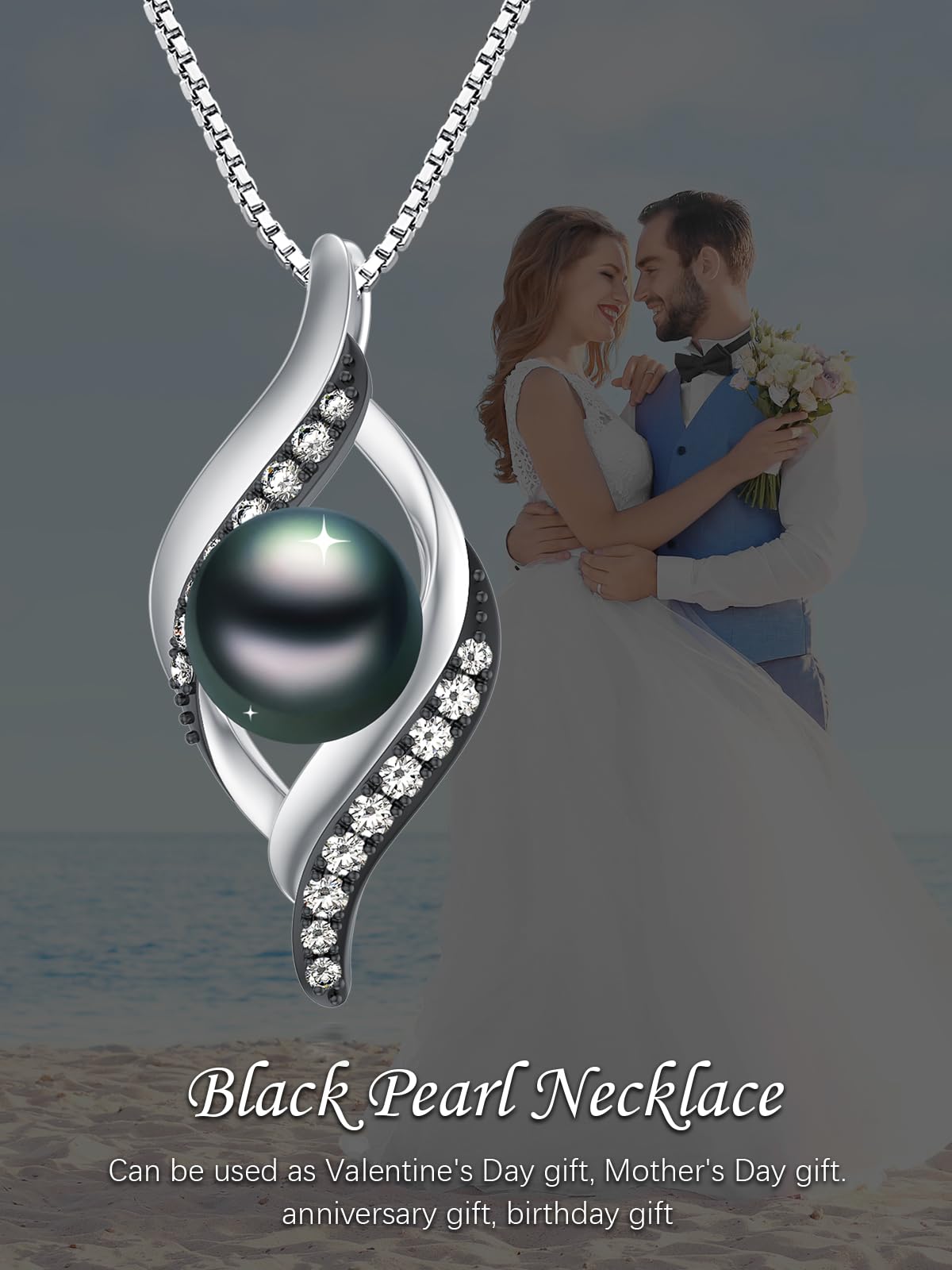 KANNSOAR 9MM Tahitian Black Pearl Pendant Necklace Pearl Jewelry-Wedding Birthday Anniversary Valentines Day Christmas Mothers Day Gifts for Women Wife Mom Girlfriend Her