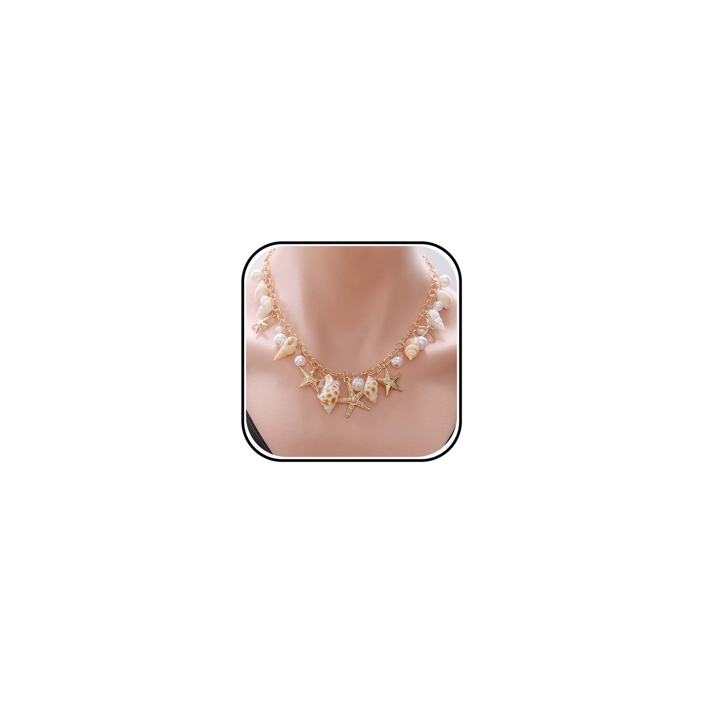 Beach Necklaces for Women Shell Starfish Necklace for Women Gold Plated Boho Layered Pendant Necklace with Pearl Conch Charm Dainty Summer Dress Beach Vacation Jewelry Gifts