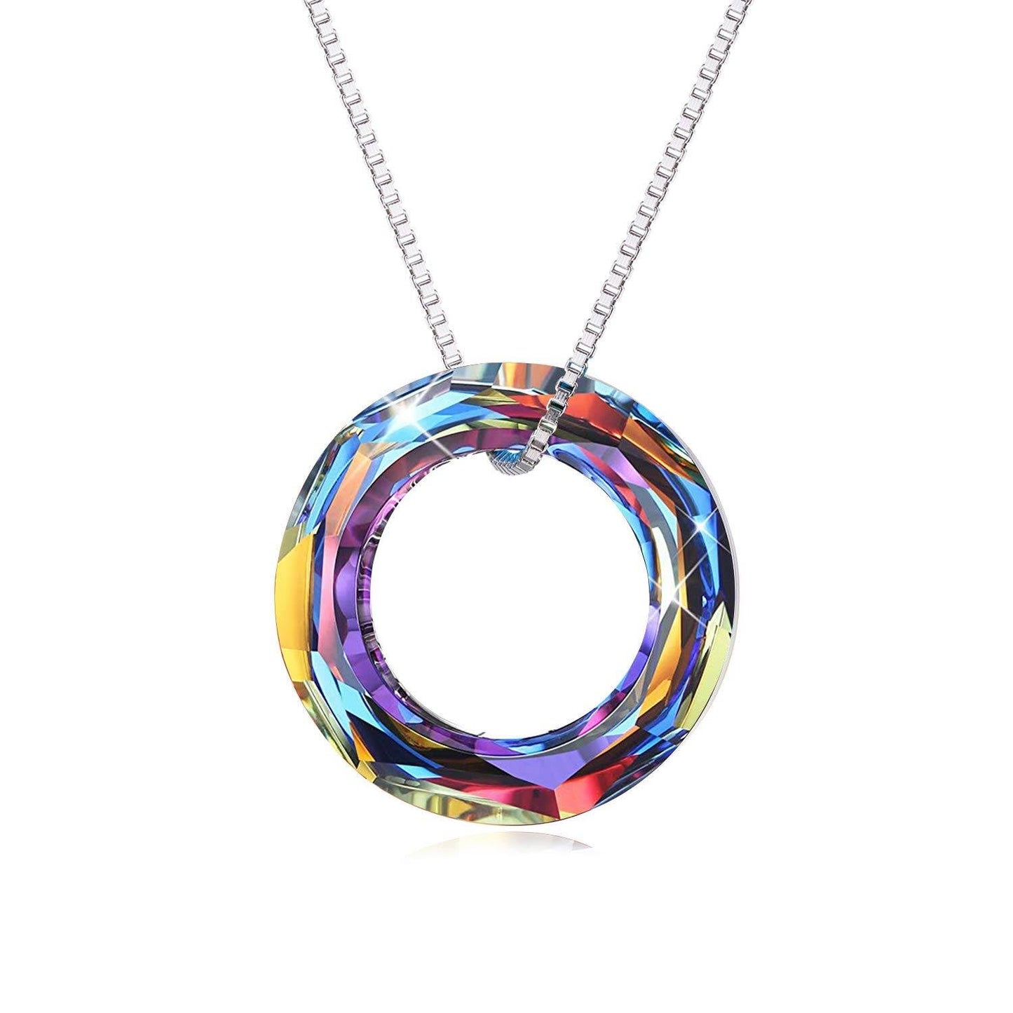AOBOCO 925 Sterling Silver Circle Volcano Crystal Necklace with Austrian Crystals Pendant Birthday Christmas Jewelry Gifts for Women Mothers Day Necklace for Mom (Dia 0.55" Circle Volcano)