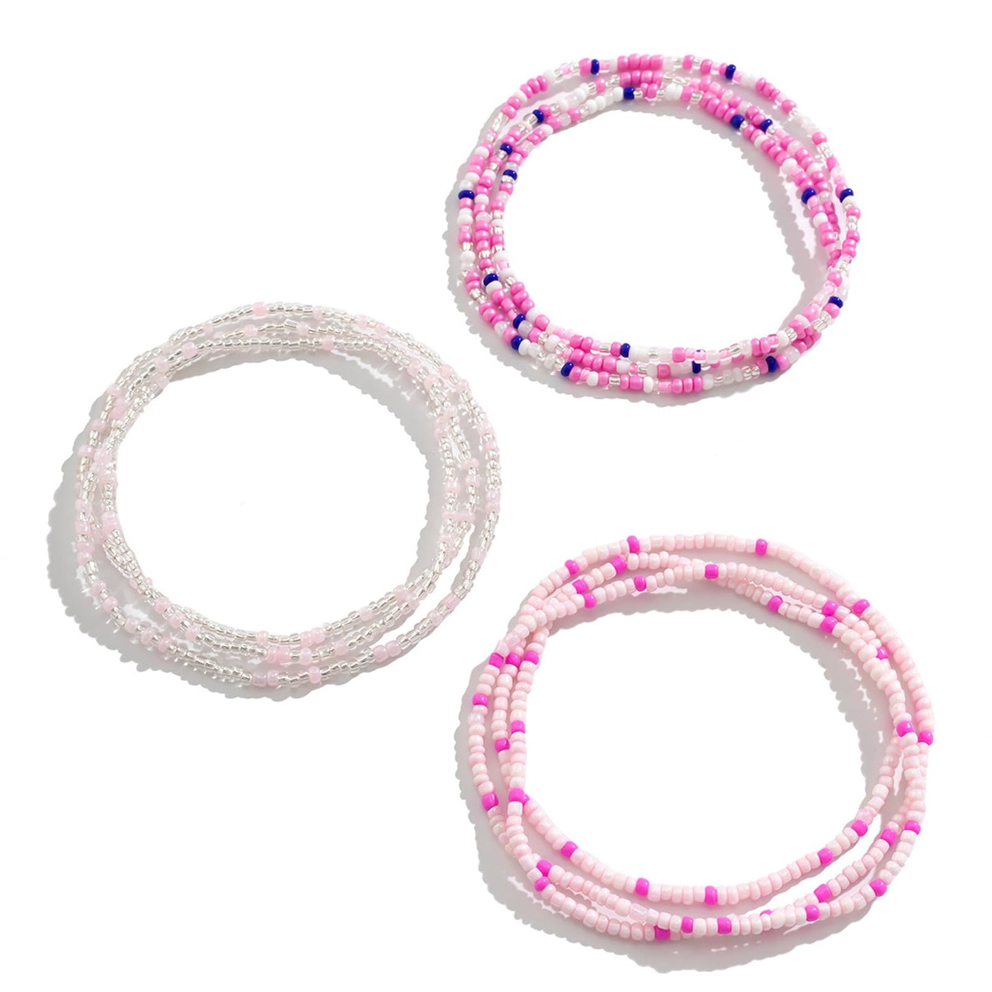 3Pcs/Set Boho Elastic Beads Waist Chains Jewelry Summer Beach Seed Beaded Belly Chain Jewelry Bikini Sexy Bead Waist Body Jewelry for Women (Pink)