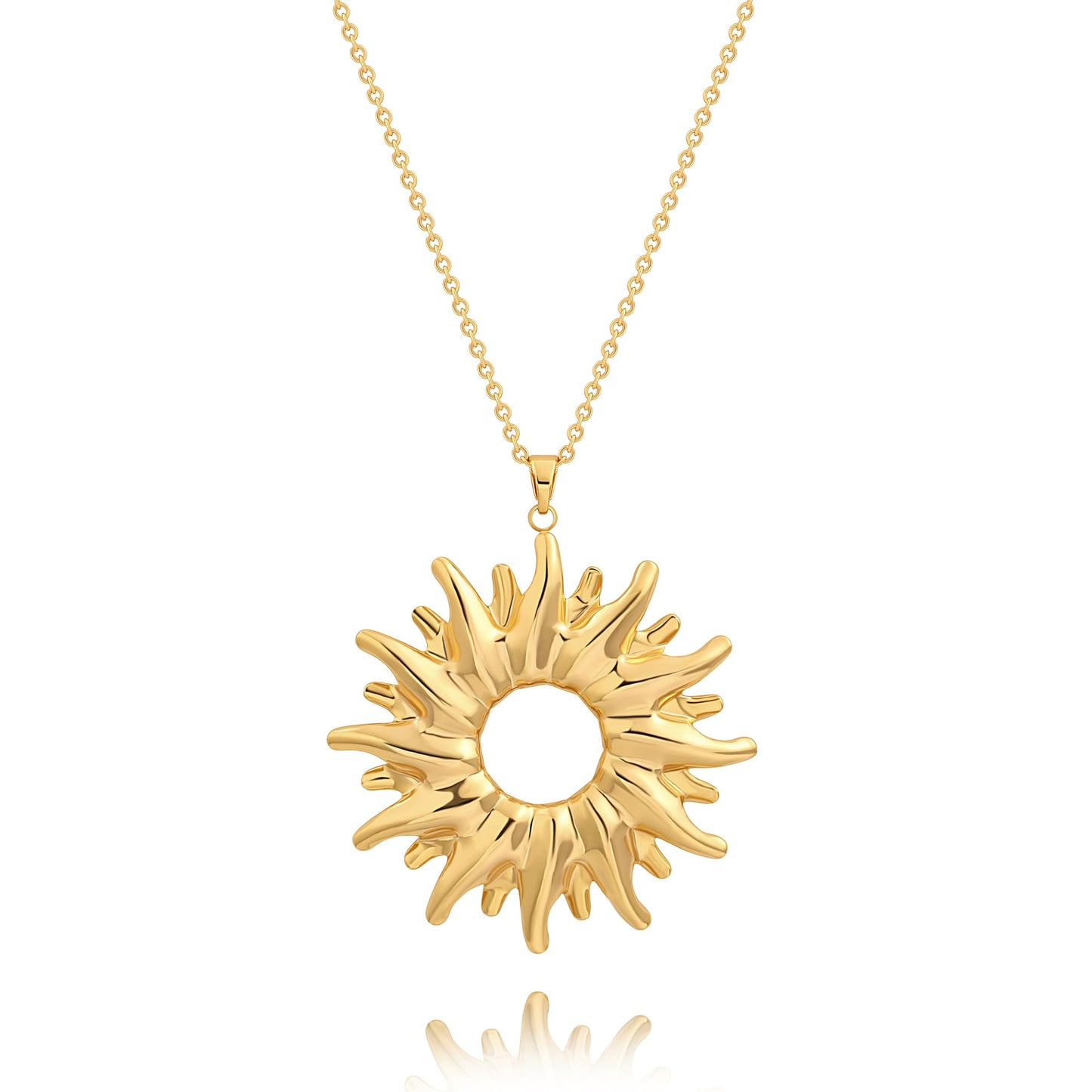 CANEVINKA 18K Gold Plated Vintage Large Sun Pendant Necklace for Women Long Sweater Chain Necklace Charm Sunflower Jewelry Gift