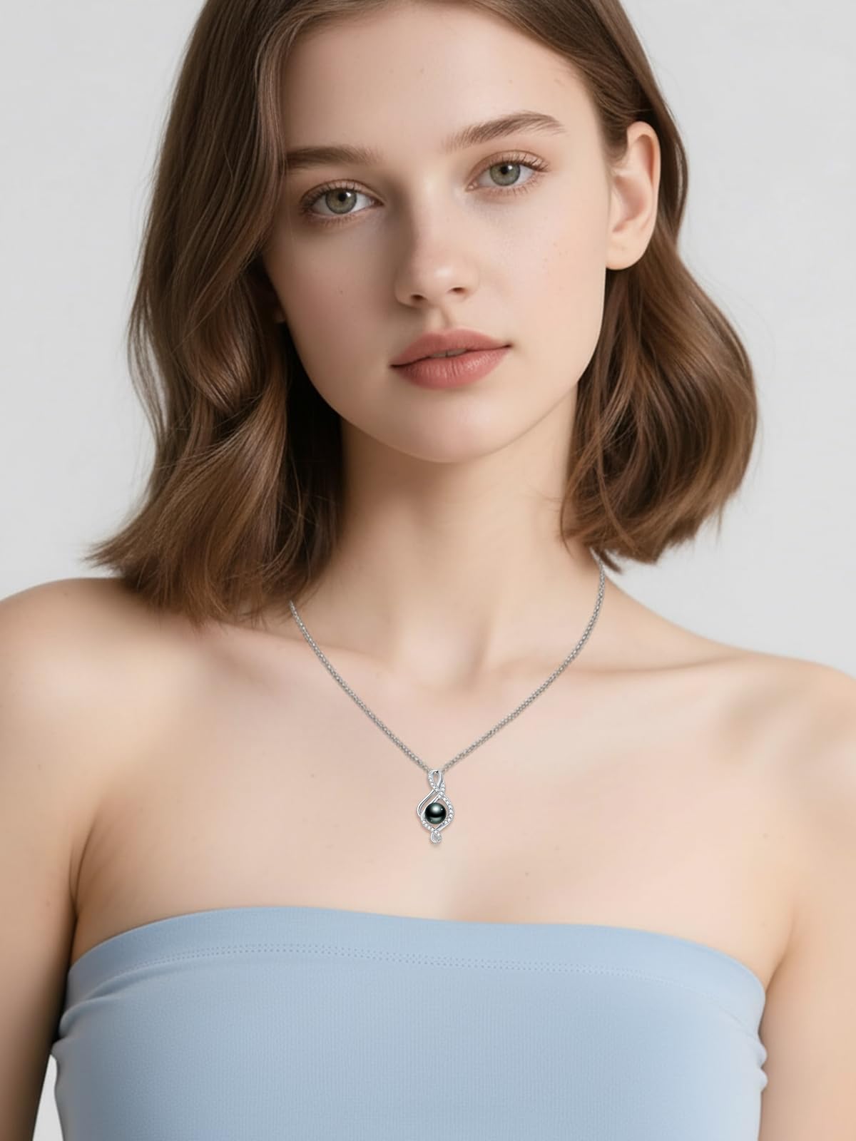 KANNSOAR 8MM Tahitian Black Pearl Necklace 18K Gold-Plating Sterling Silver Fine Jewelry Wedding Birthday Anniversary Valentines Day Christmas Mothers Day Gifts for Wife Women Mom Lover Girlfriend Her